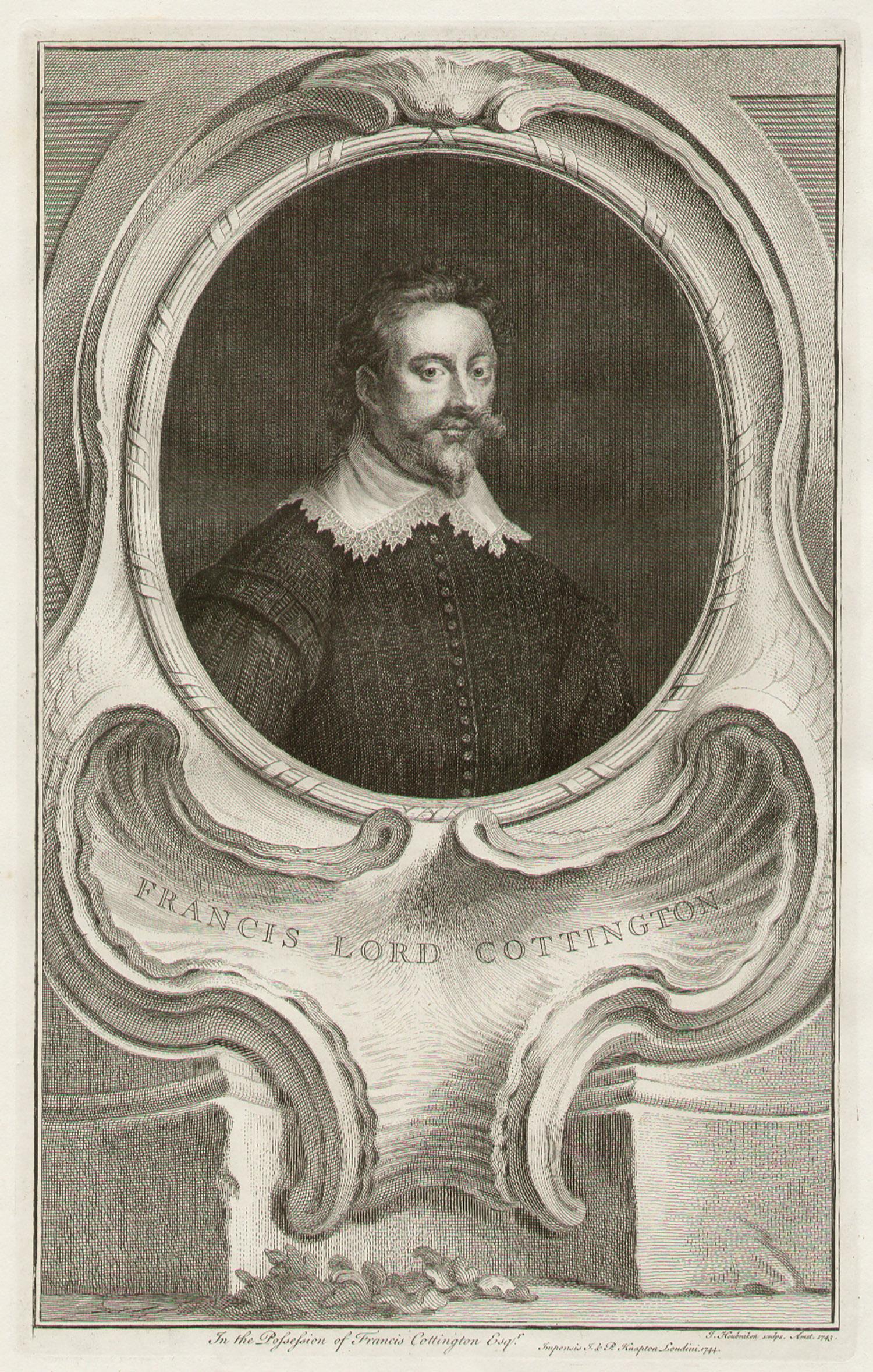 Jacobus Houbraken  Portrait Print - Francis Lord Cottington, portrait engraving print, c1820