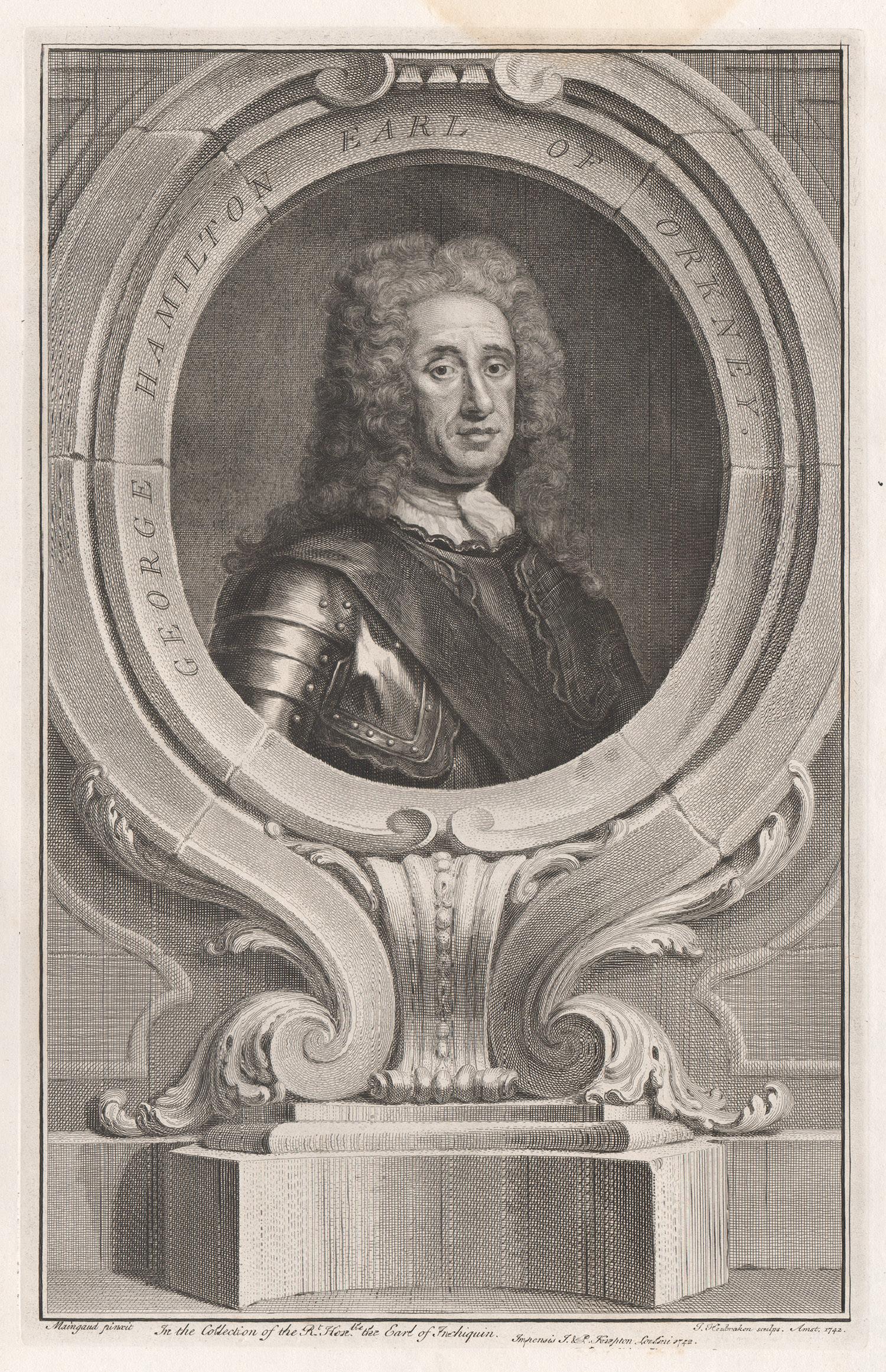 Jacobus Houbraken  Portrait Print - George Hamilton, Earl of Orkney, portrait engraving, c1820