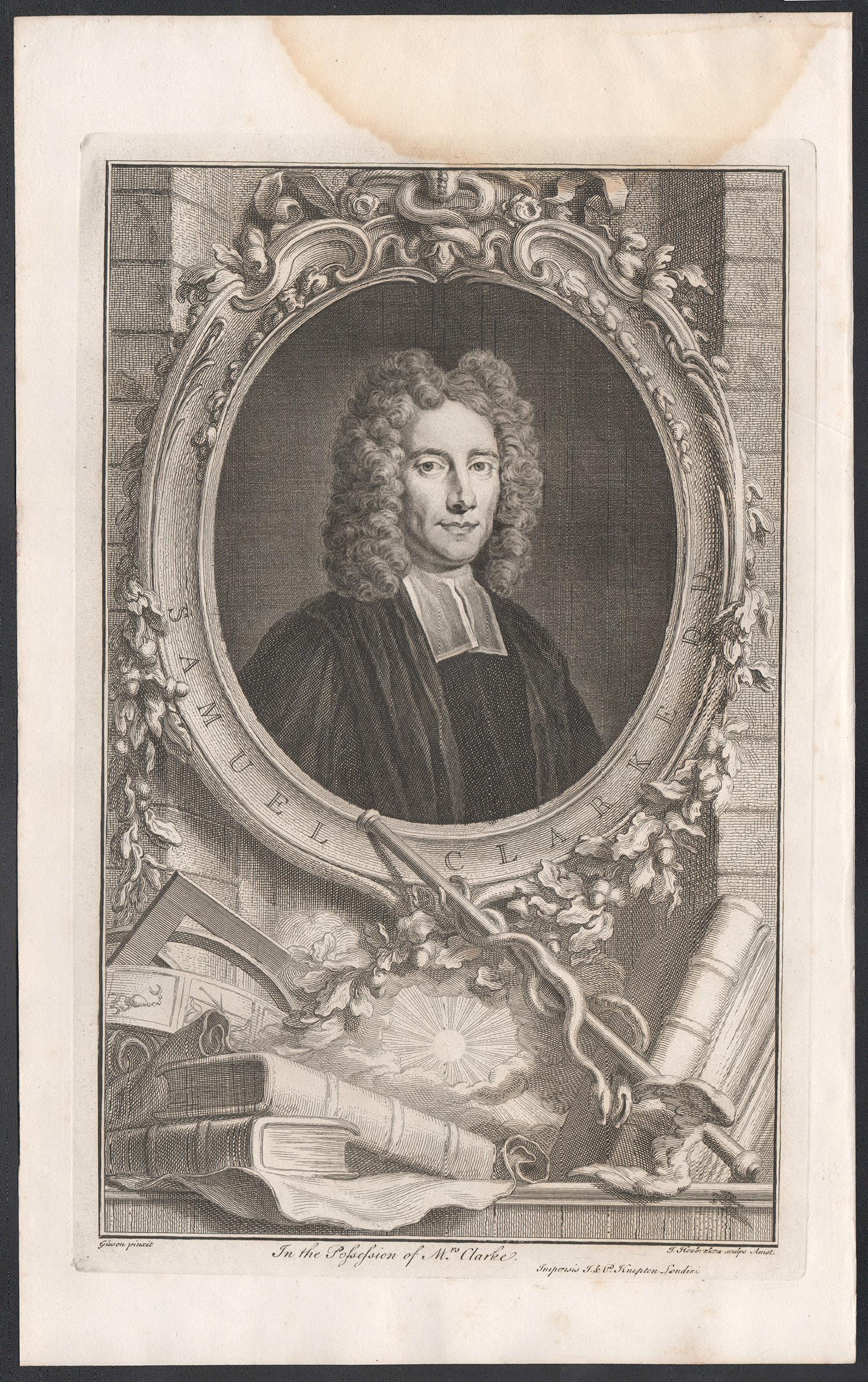 Samuel Clarke DD, gravure de portrait, vers 1820 - Print de Jacobus Houbraken 