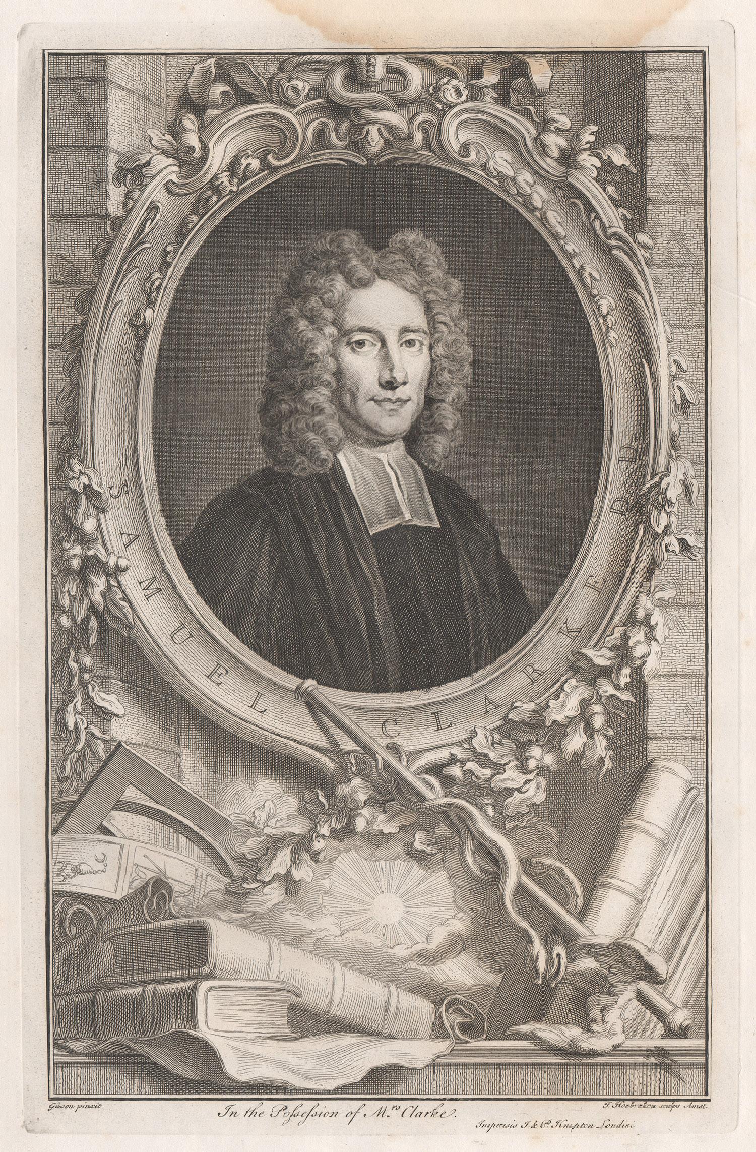 Jacobus Houbraken  Portrait Print - Samuel Clarke DD, portrait engraving, c1820