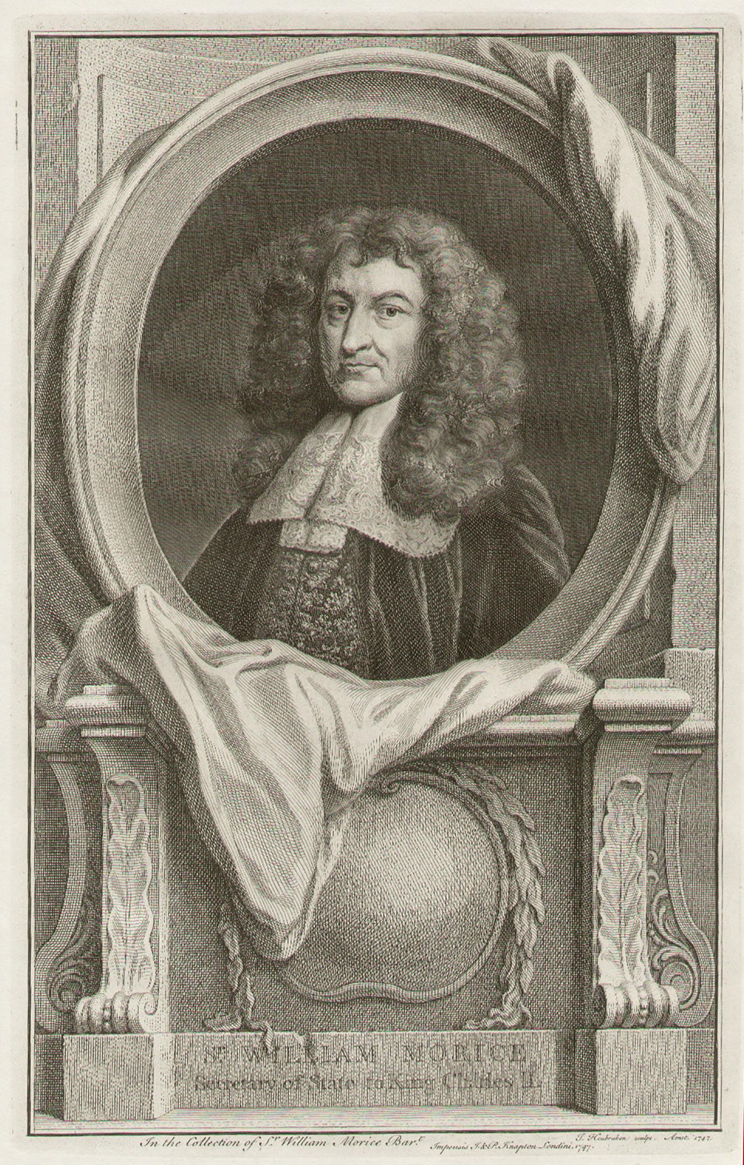 Jacobus Houbraken  Portrait Print - Sir William Morice, portrait engraving, c1820