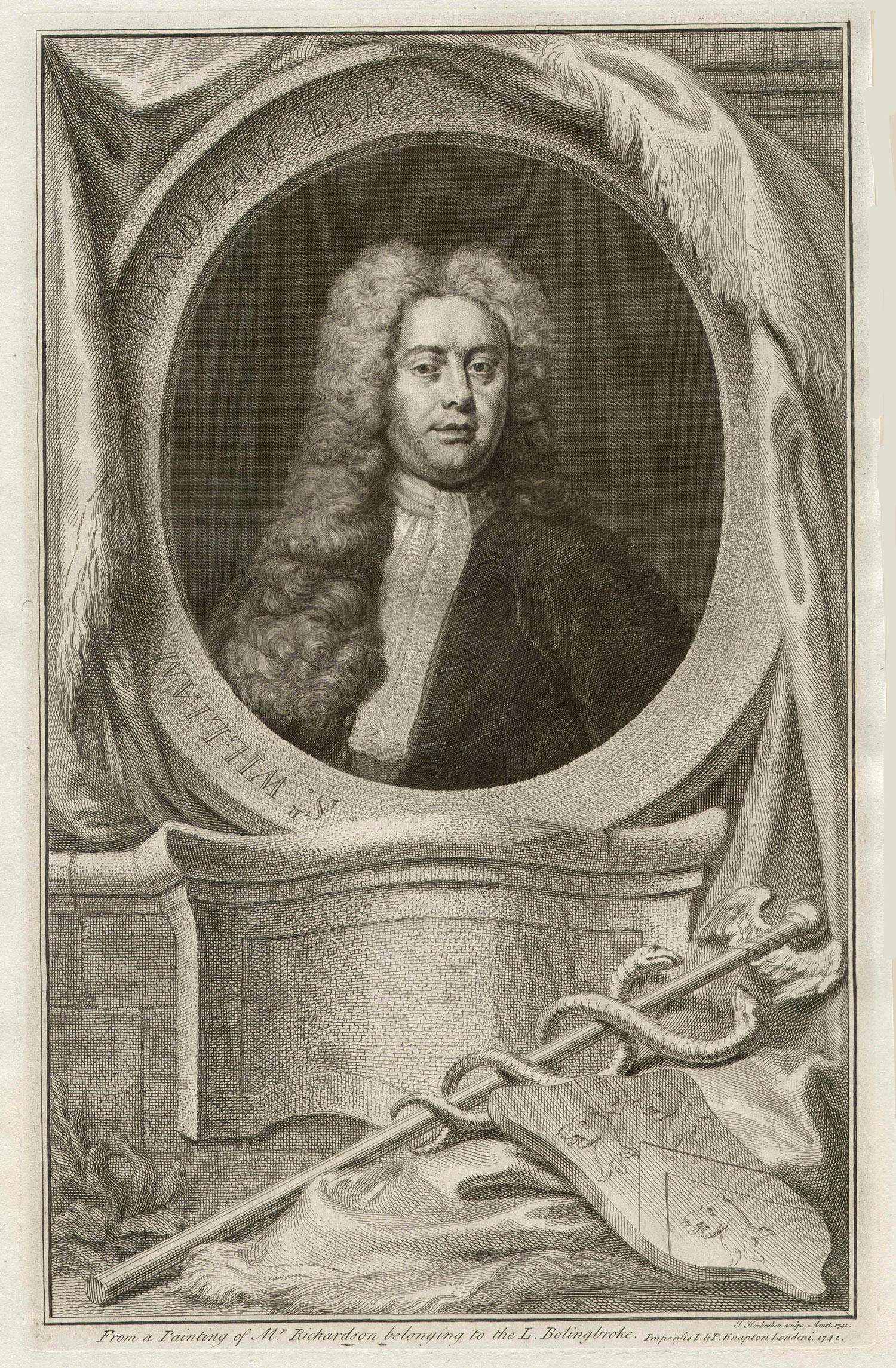 Jacobus Houbraken  Portrait Print - Sir William Wyndham, portrait engraving, c1820