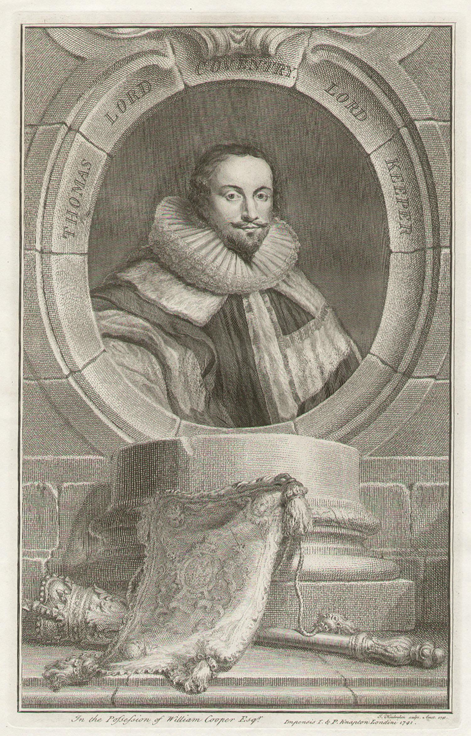 Portrait Print di Jacobus Houbraken  - Thomas Lord Coventry Lord Keeper, ritratto inciso, 1820 ca.