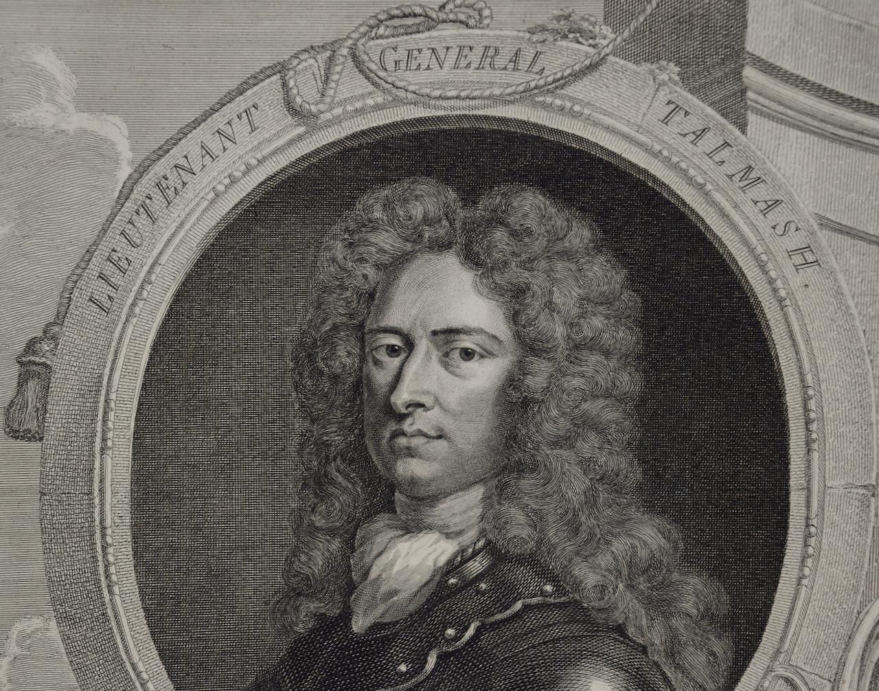 Lieutenant General Talmash: 18th C. Portrait by Houbraken - Gray Portrait Print by Jacobus Houbraken