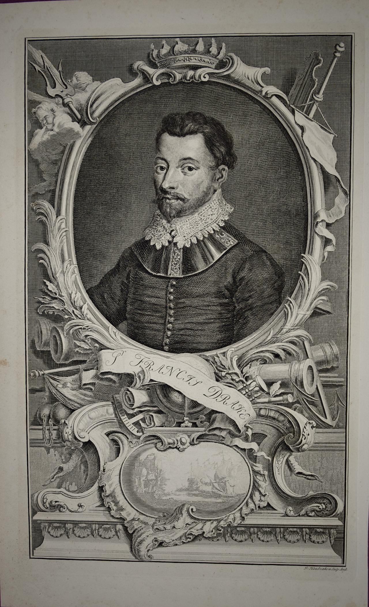 Sir Francis Drake: 18th C. Portrait of 16th C. Navigator, Privateer, Politician