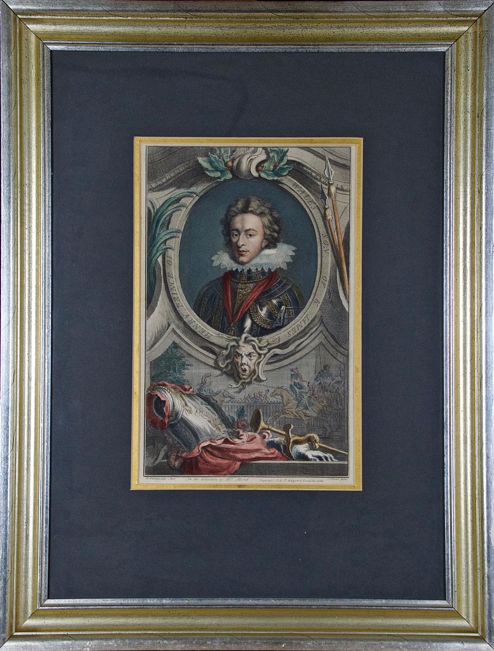 Hand-Colored Houbraken Portrait of "Henry, Prince of Wales, Son of James" 