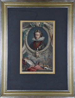 Retrato Houbraken coloreado a mano de "Enrique, príncipe de Gales, hijo de Jaime"
