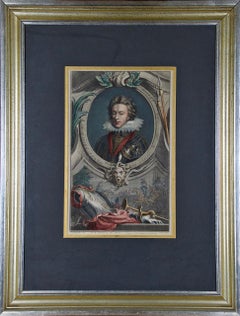 Antique Hand-Colored Houbraken Portrait of "Henry, Prince of Wales, Son of James" 