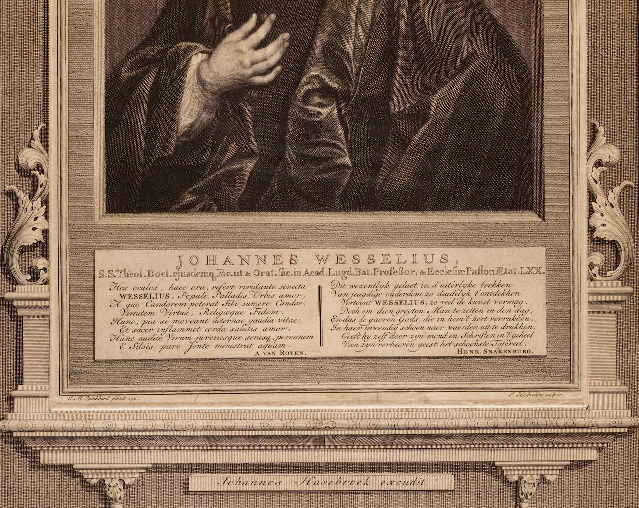 Portrait de Johannes Wesselius : gravure/gravure du 18e siècle par Houbraken - Maîtres anciens Print par Jacobus Houbraken