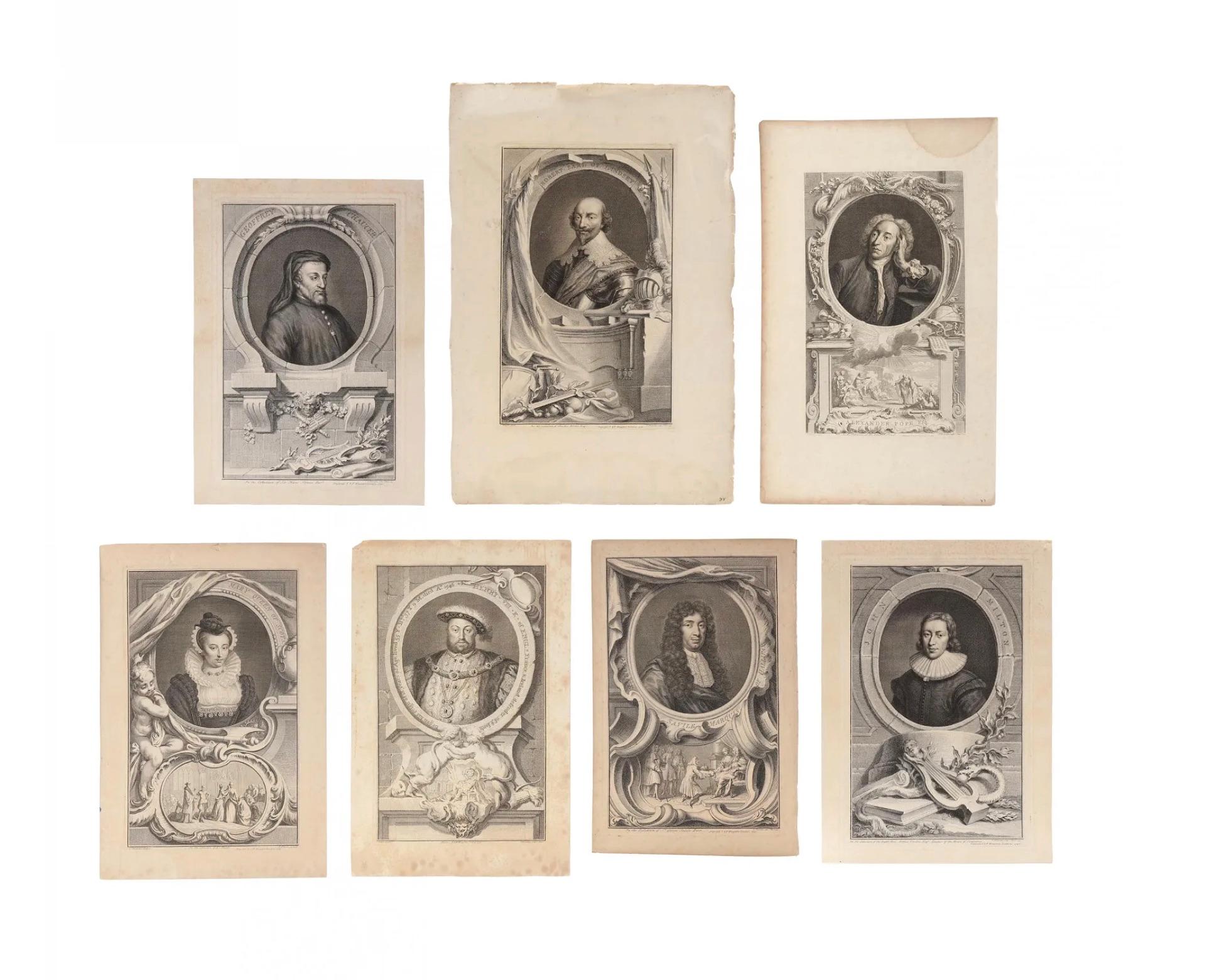 Neoclassical Jacobus Houbraken Set of Seven Portraits From Heads of Illustrious For Sale