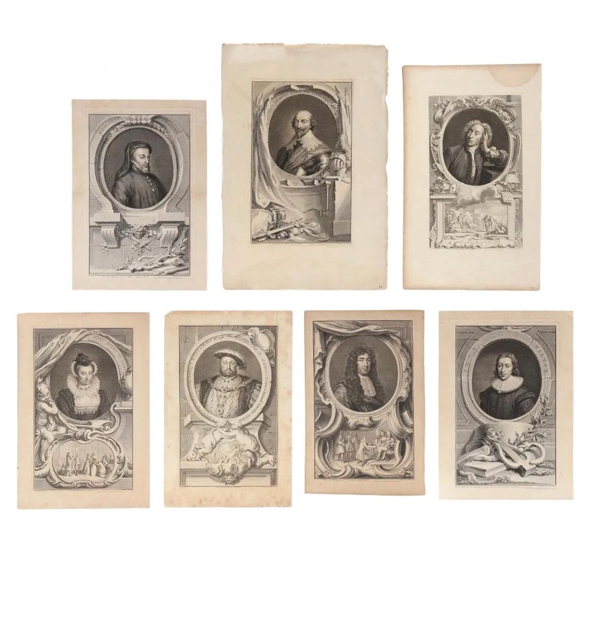 Dutch Jacobus Houbraken Set of Seven Portraits From Heads of Illustrious For Sale