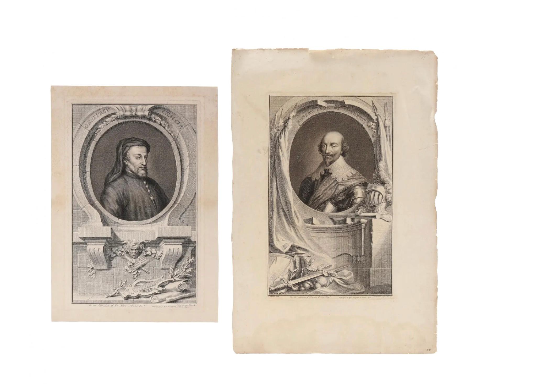 Engraved Jacobus Houbraken Set of Seven Portraits From Heads of Illustrious For Sale