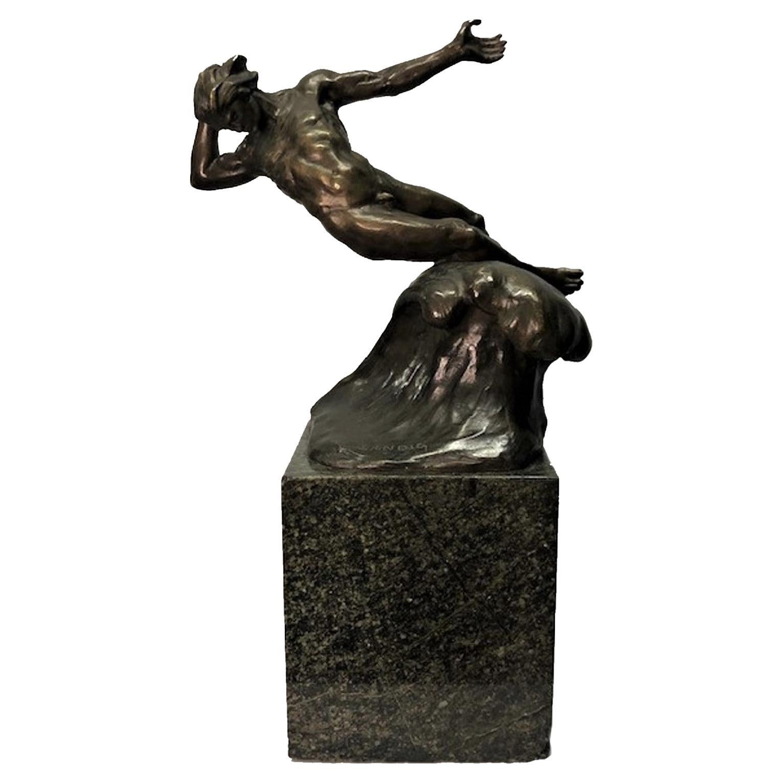 Jacobus Nicolaus Sandig, Icarus Falling, Dutch Art Deco Bronze Sculpture, 1925 For Sale