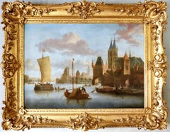 17th century Dutch Old Master painting - Riverscape along the Rhine river