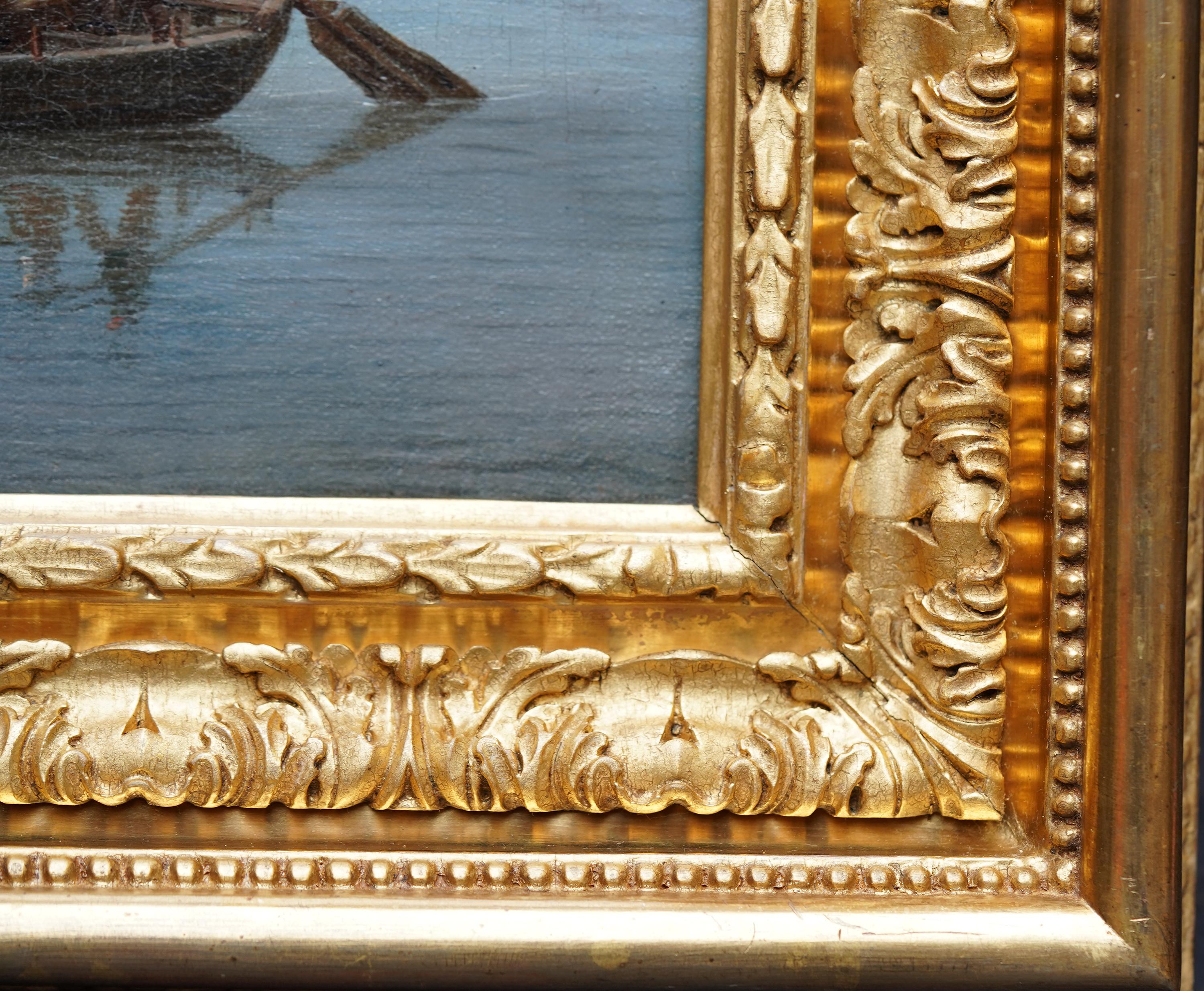 Scène de port d'Amsterdam avec personnages Peinture à l'huile de marine hollandaise du 17e siècle en vente 8