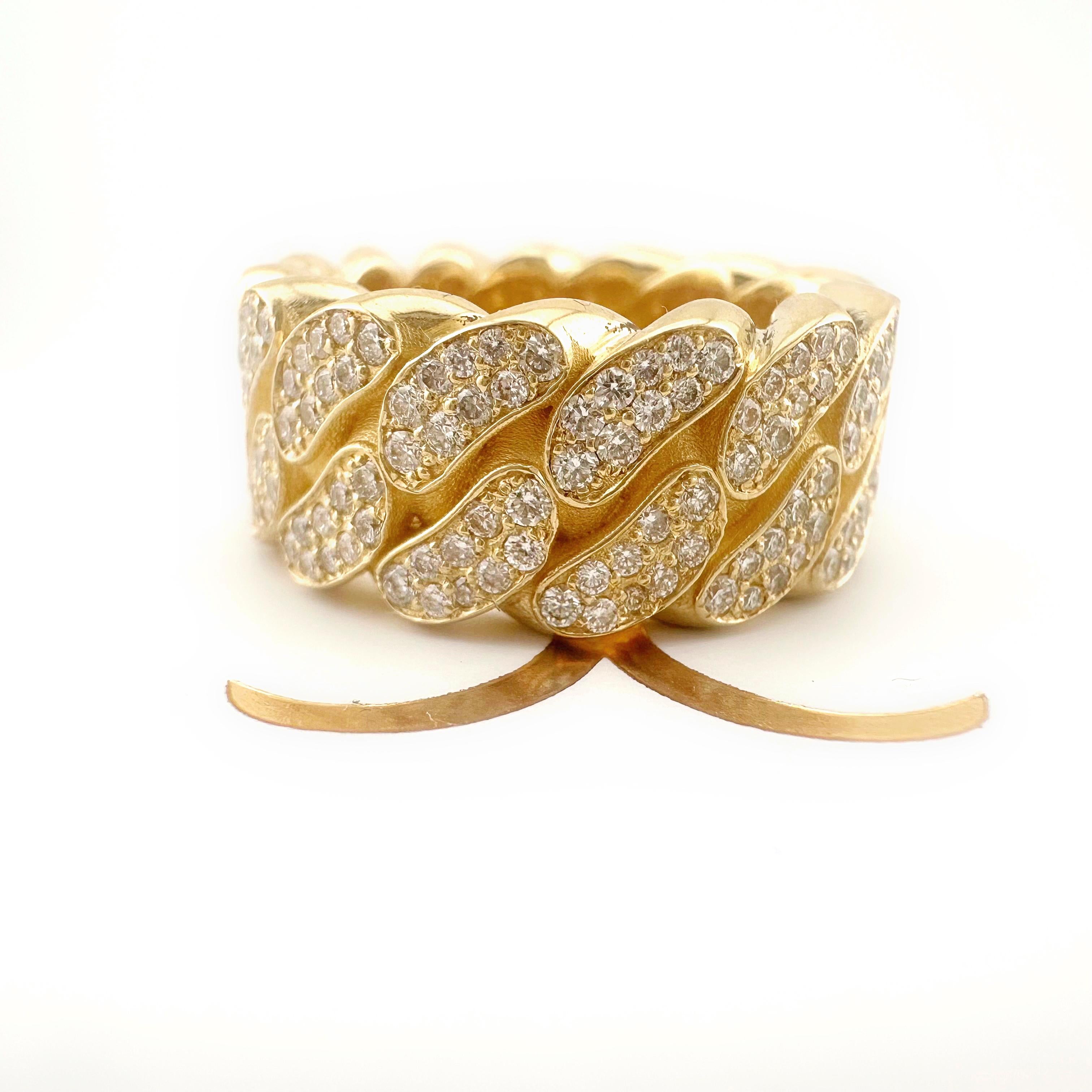 JACOJE Cuban Link Diamond 10 mm 14k Yellow Gold Band Ring For Sale 5