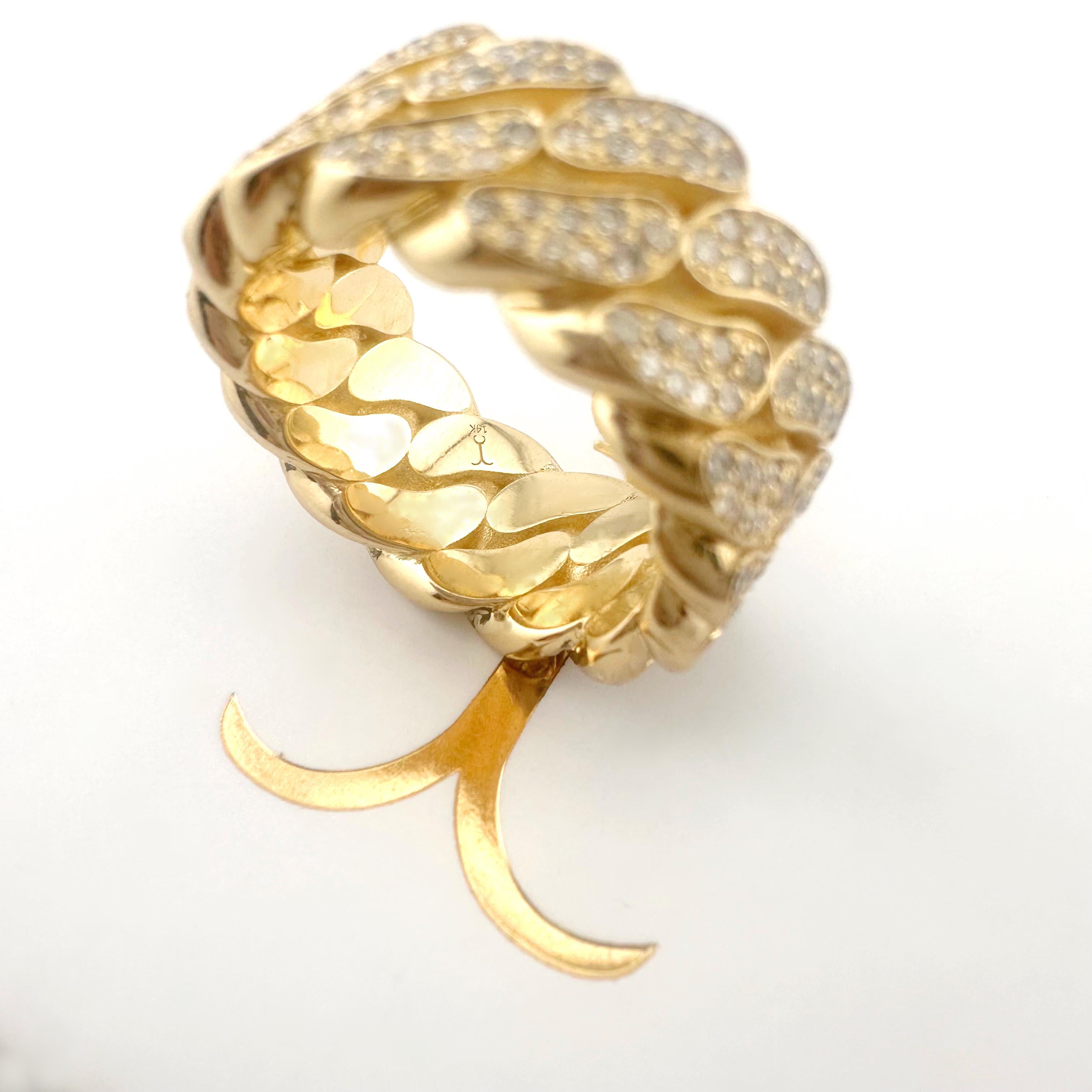 JACOJE Cuban Link Diamond 10 mm 14k Yellow Gold Band Ring For Sale 6