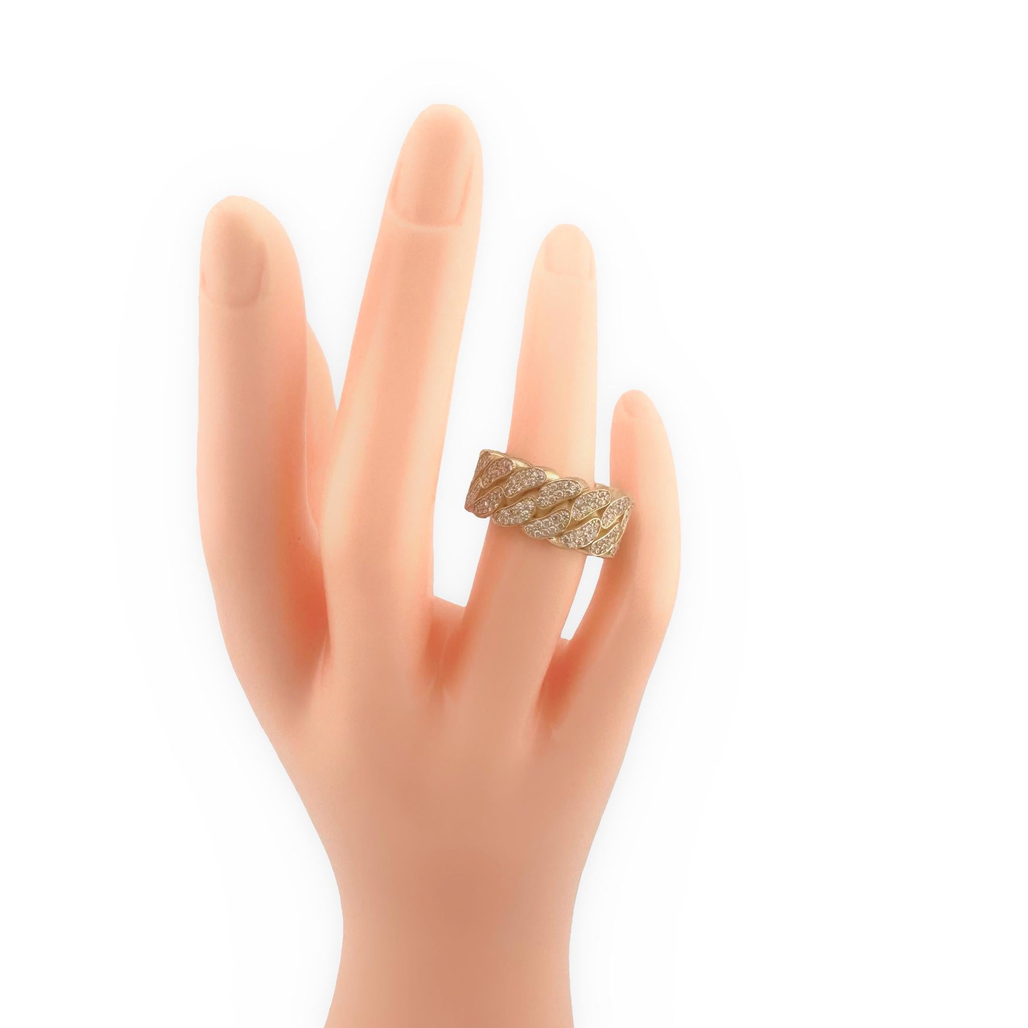 Round Cut JACOJE Cuban Link Diamond 10 mm 14k Yellow Gold Band Ring For Sale