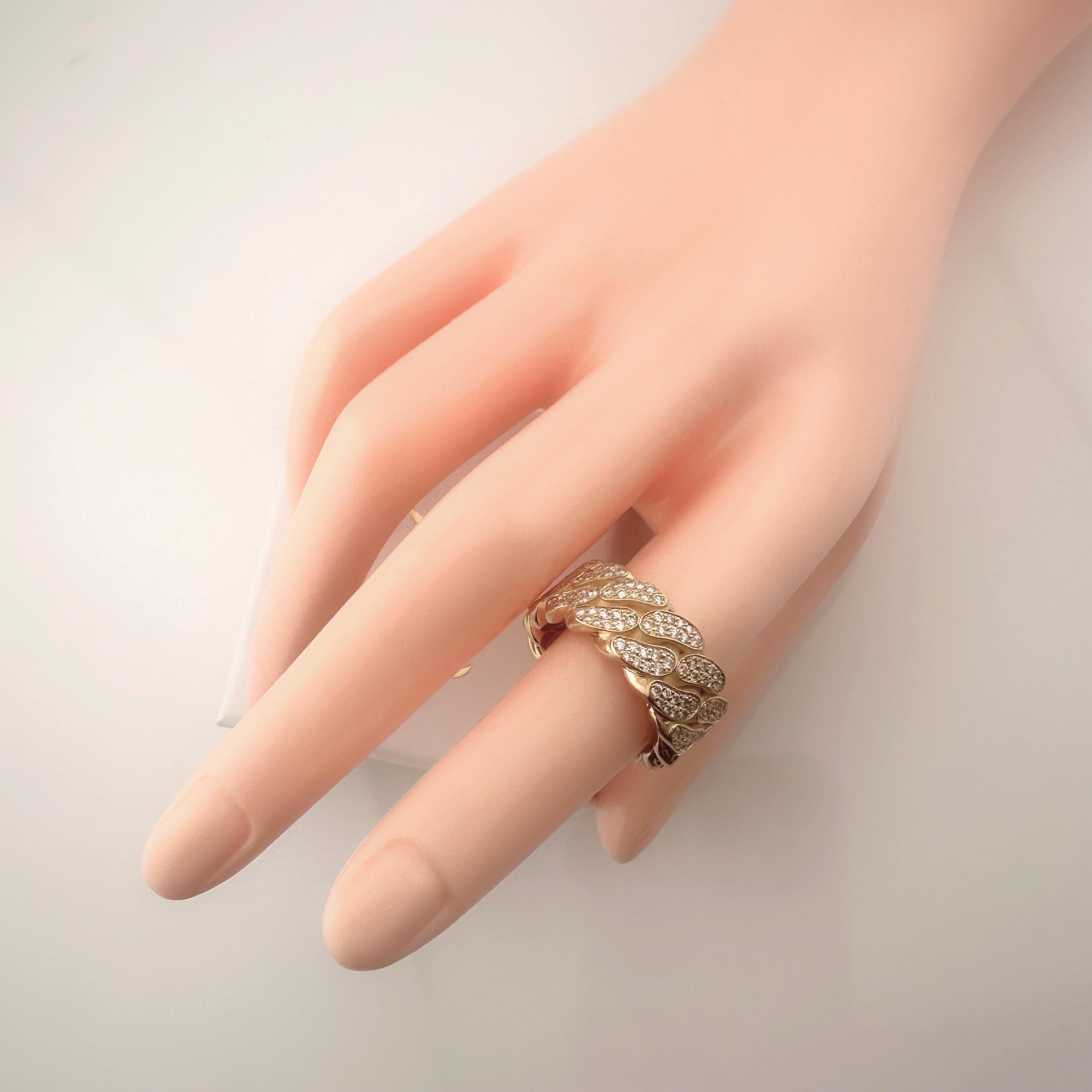 JACOJE Cuban Link Diamond 10 mm 14k Yellow Gold Band Ring In Excellent Condition For Sale In San Diego, CA