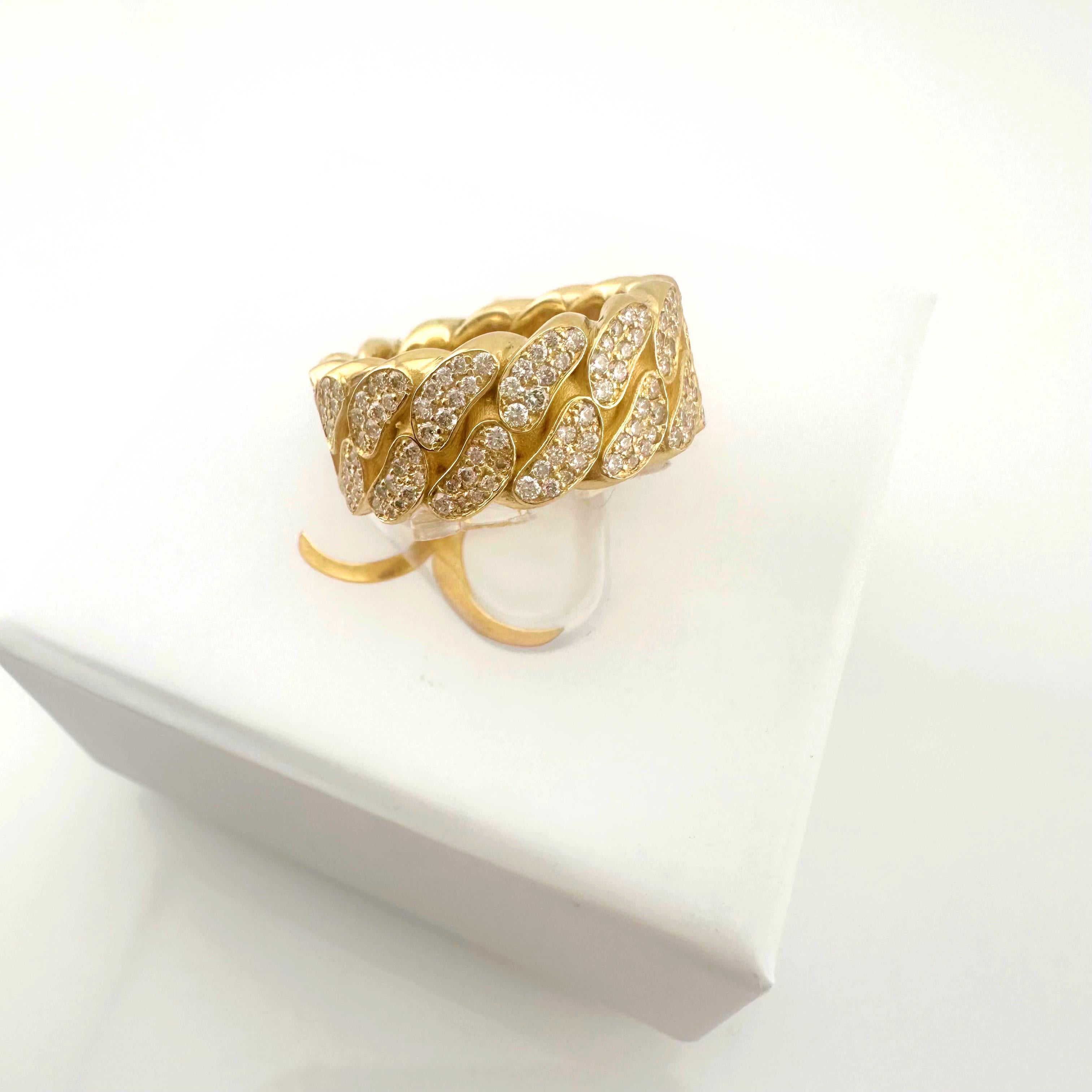 Women's or Men's JACOJE Cuban Link Diamond 10 mm 14k Yellow Gold Band Ring For Sale