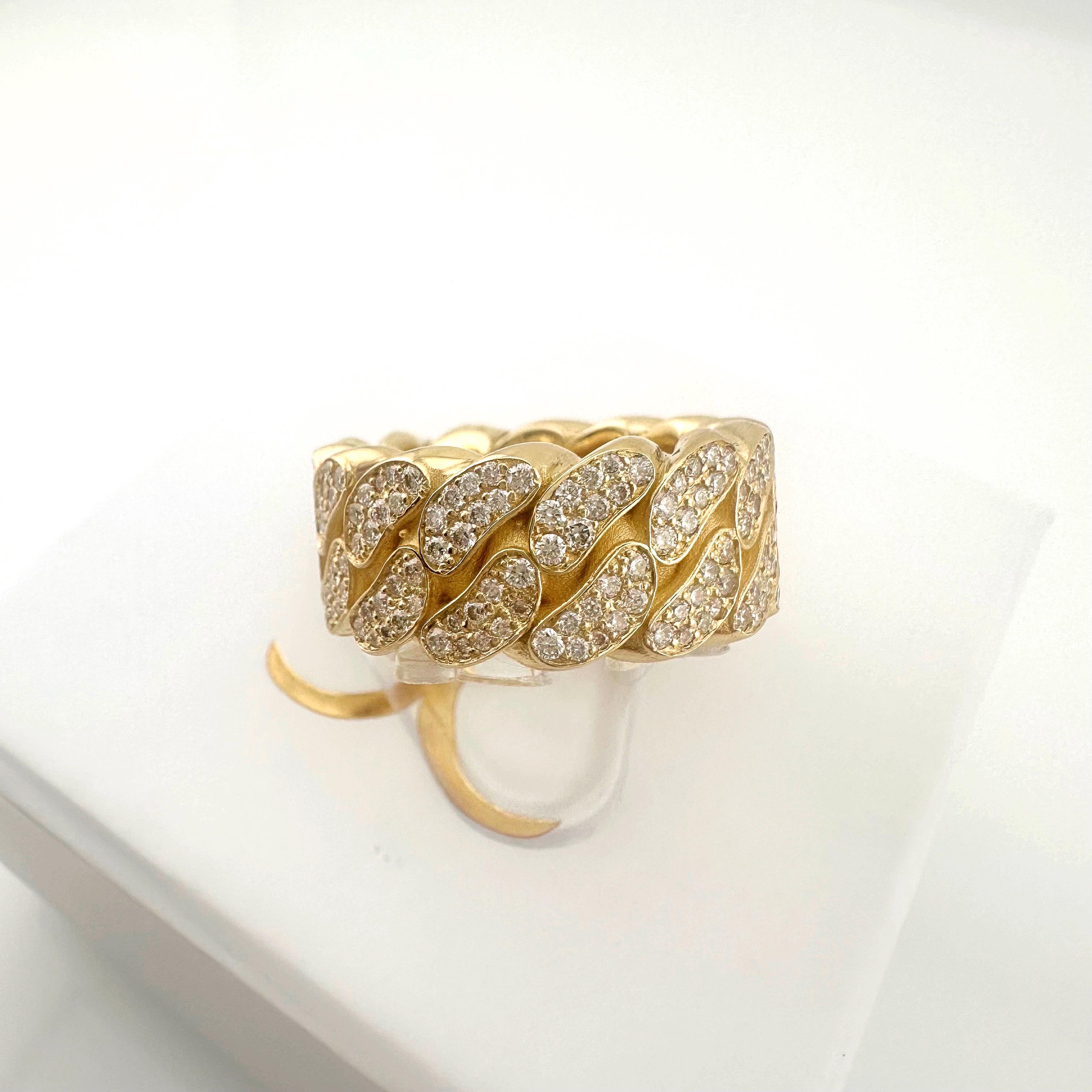 JACOJE Cuban Link Diamond 10 mm 14k Yellow Gold Band Ring For Sale 1