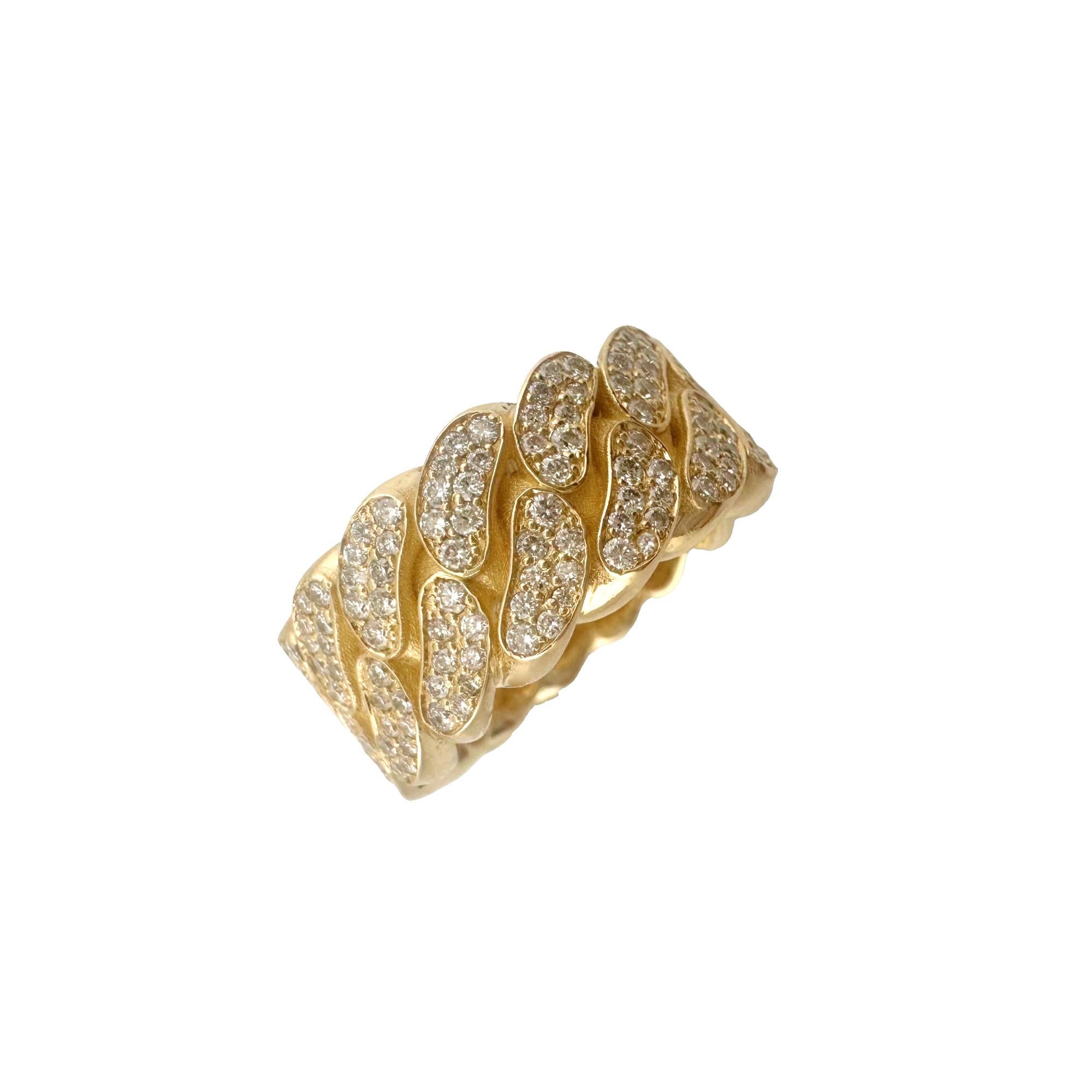 JACOJE Cuban Link Diamond 10 mm 14k Yellow Gold Band Ring For Sale 3