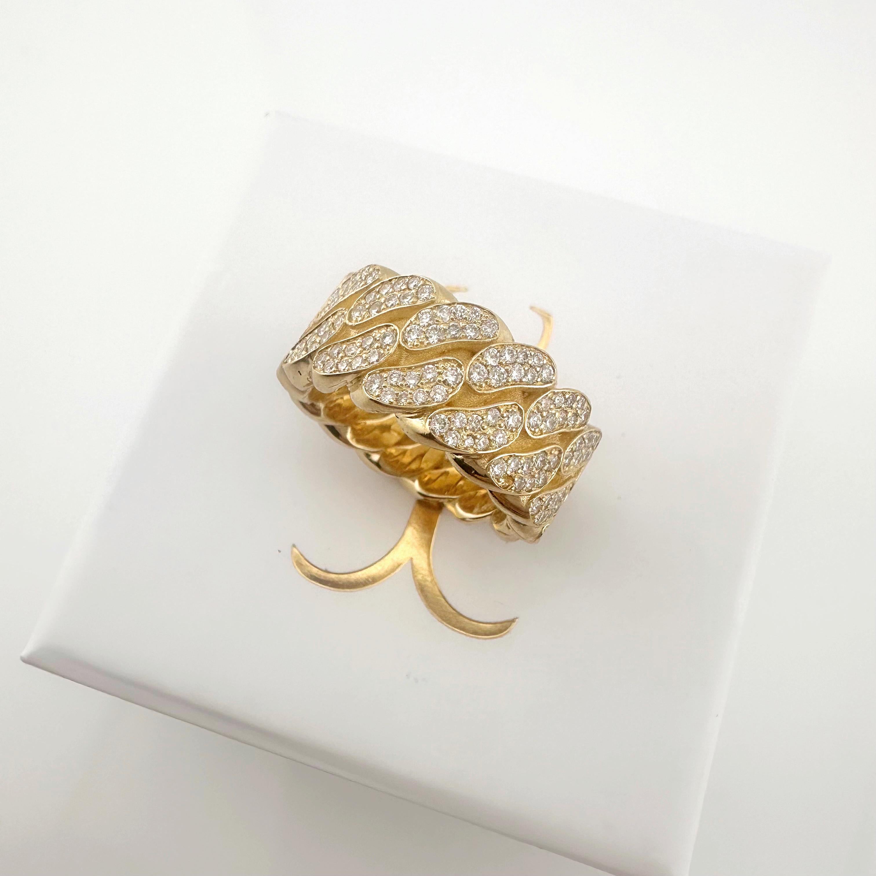 JACOJE Cuban Link Diamond 10 mm 14k Yellow Gold Band Ring For Sale 4