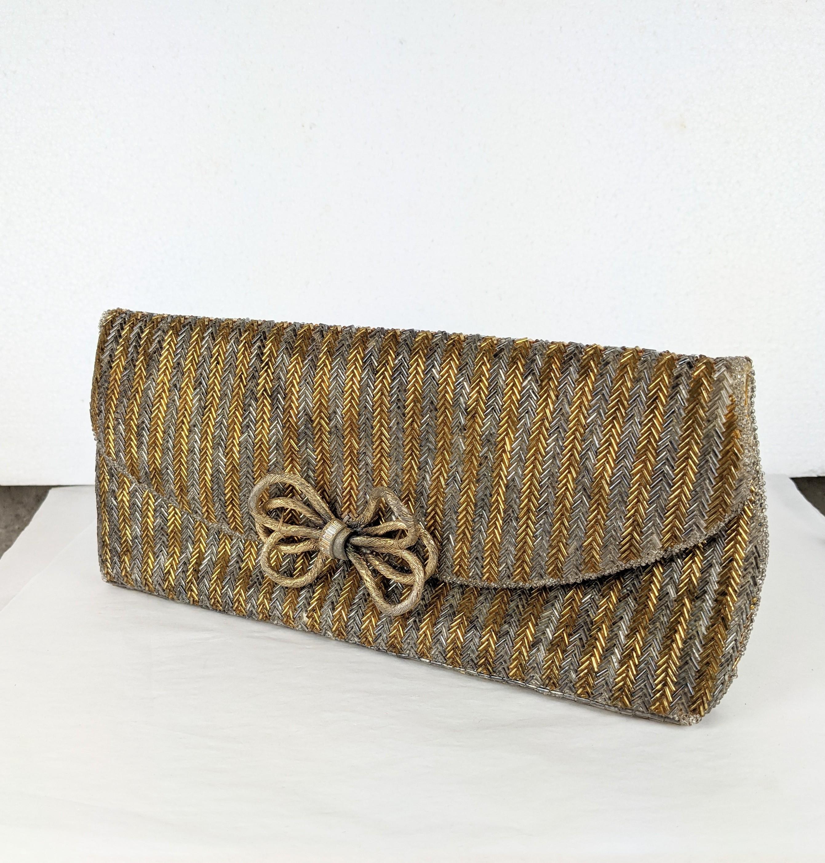 Jacomo Paris Chevron Beaded Clutch In Good Condition For Sale In New York, NY