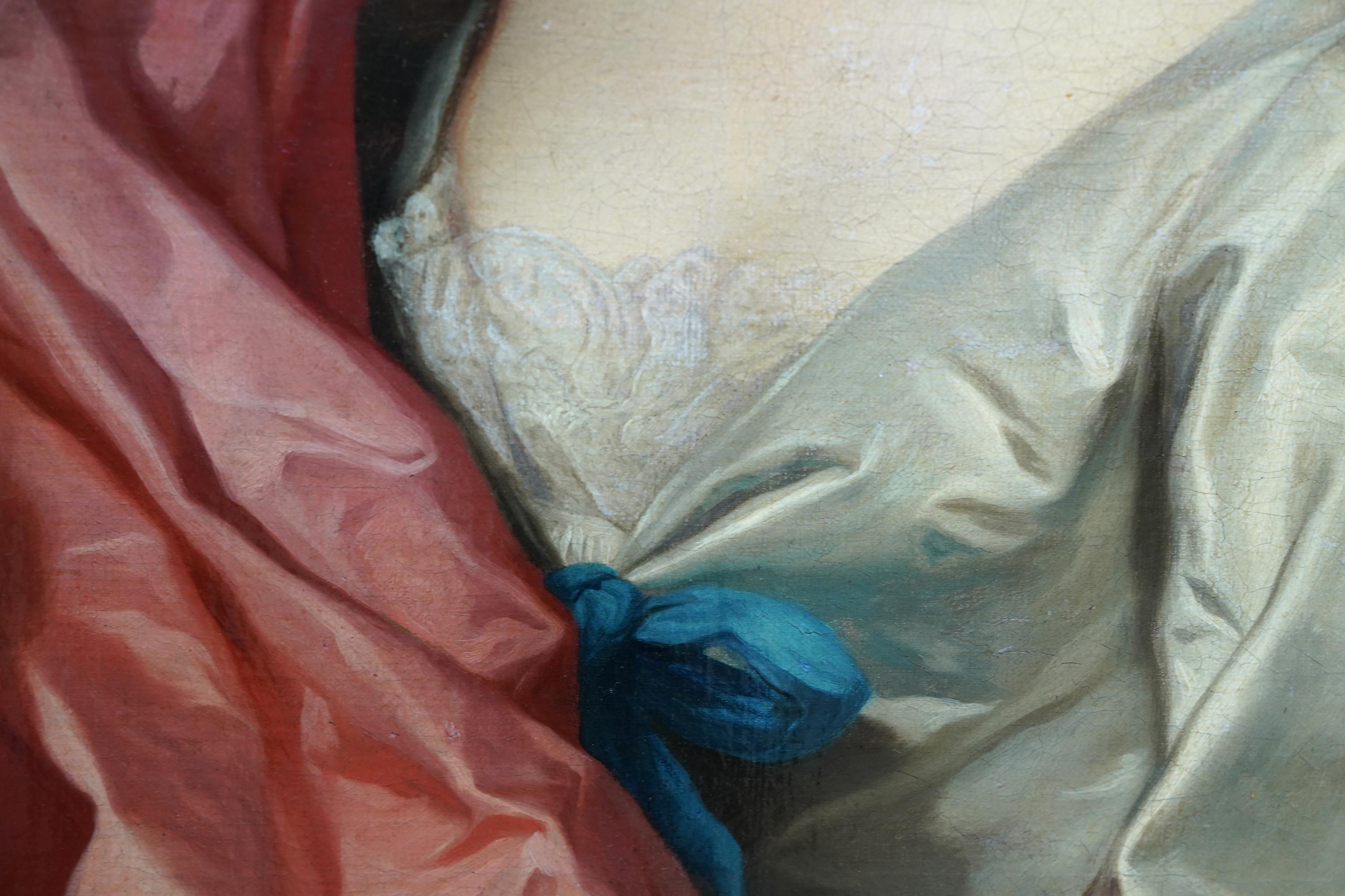 Retrato de dama con manto rosa - Pintura al óleo barroca italiana del siglo XVIII 5