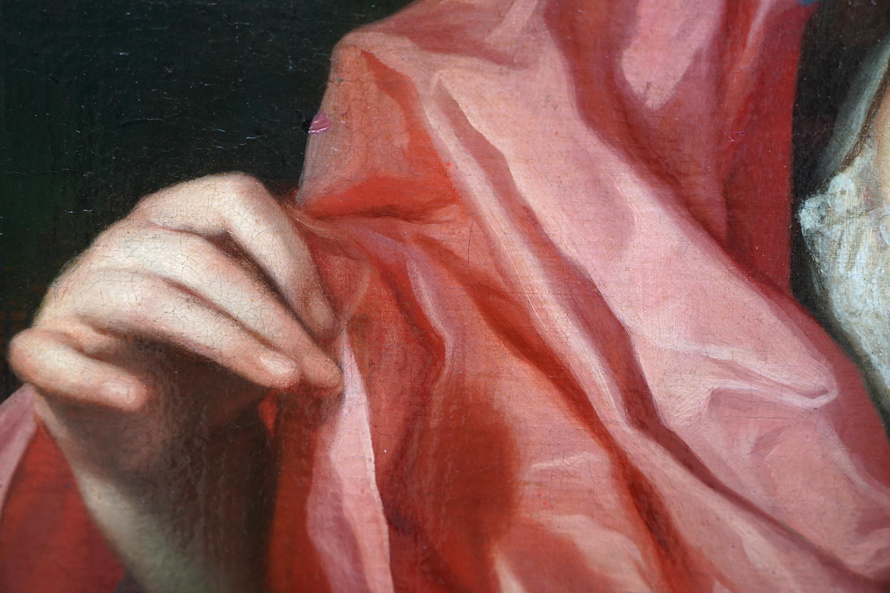Retrato de dama con manto rosa - Pintura al óleo barroca italiana del siglo XVIII 6