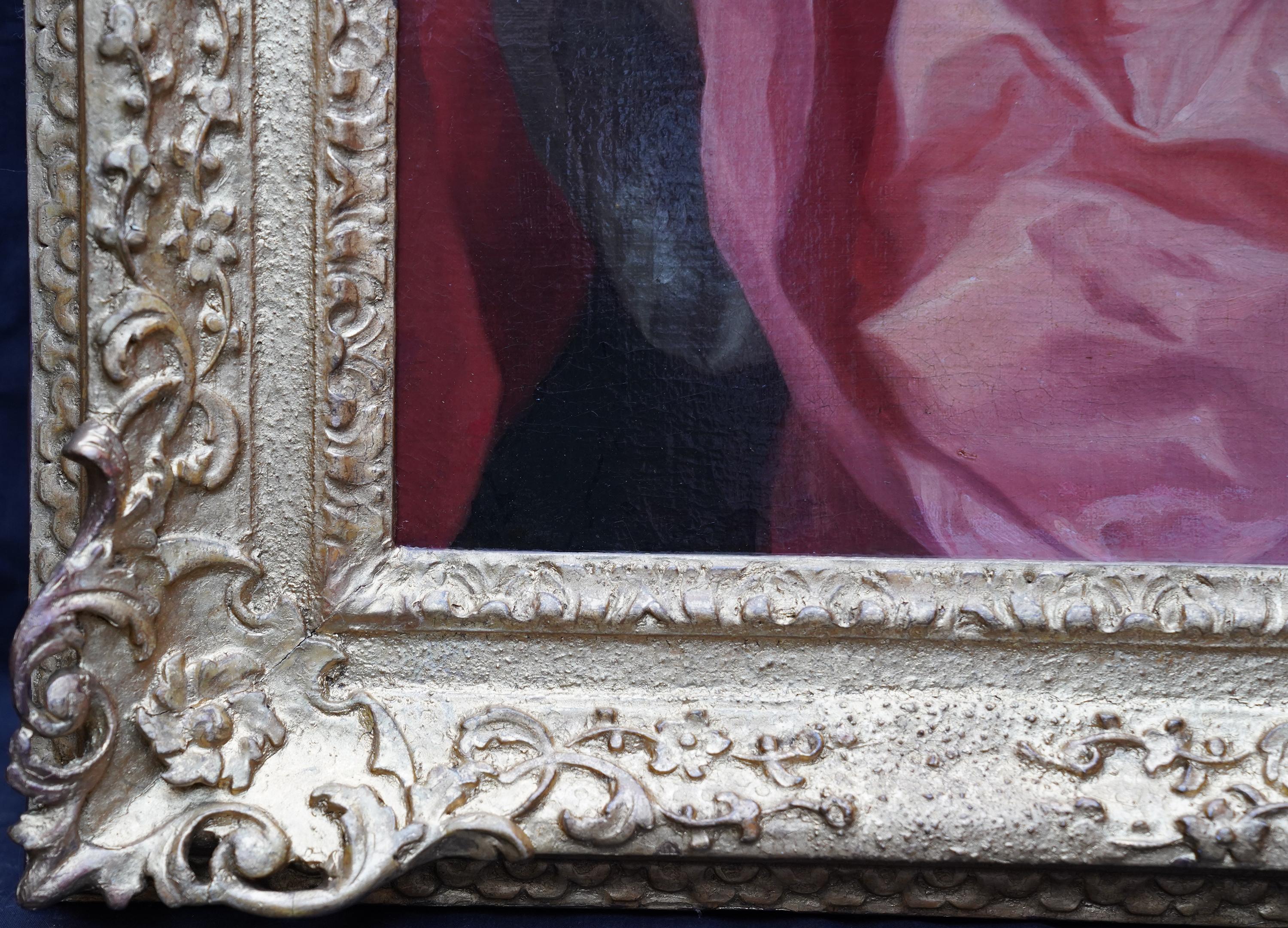 Retrato de dama con manto rosa - Pintura al óleo barroca italiana del siglo XVIII 7