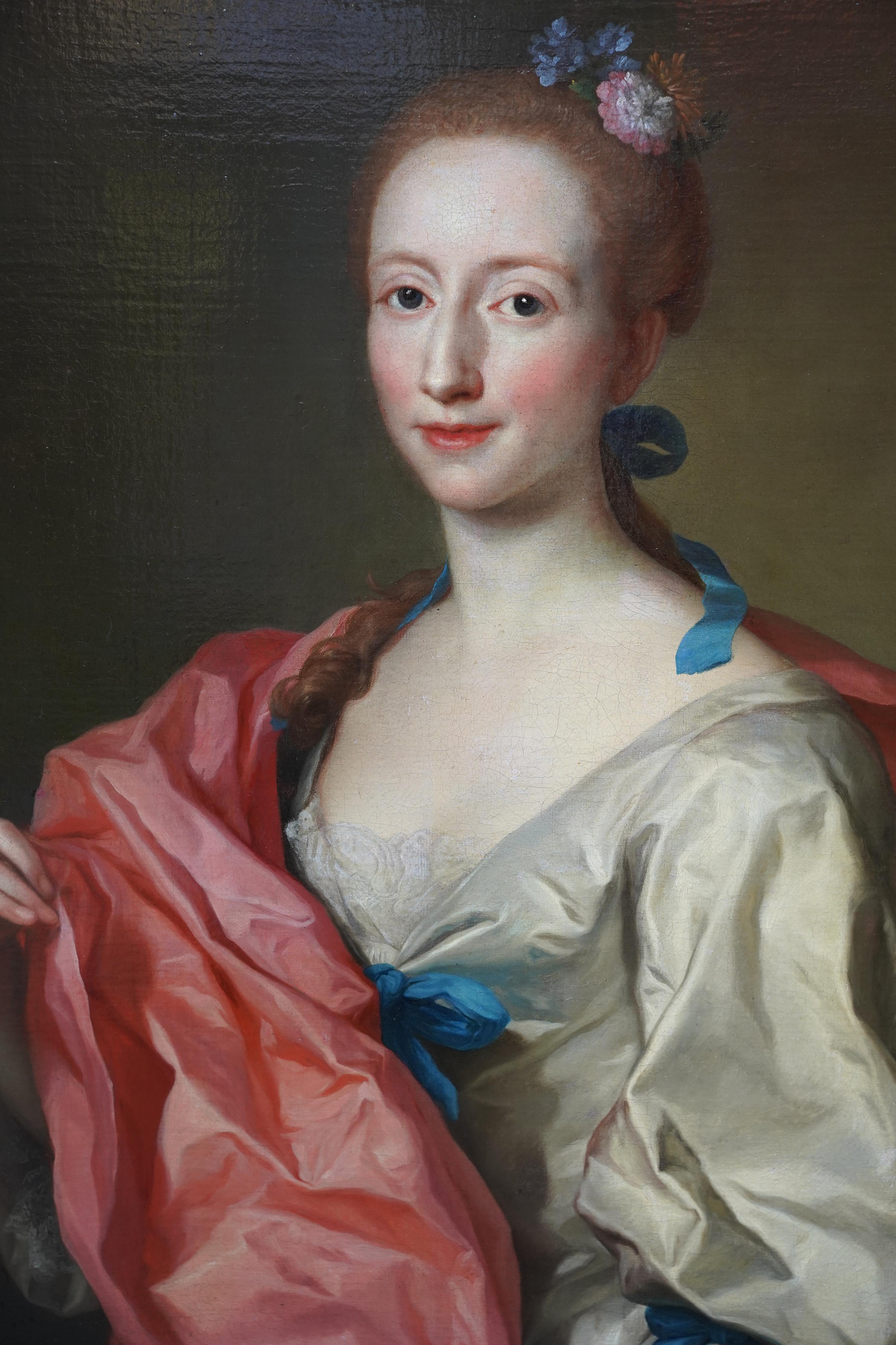 Retrato de dama con manto rosa - Pintura al óleo barroca italiana del siglo XVIII - Painting Antiguos maestros de Jacopo Amigoni
