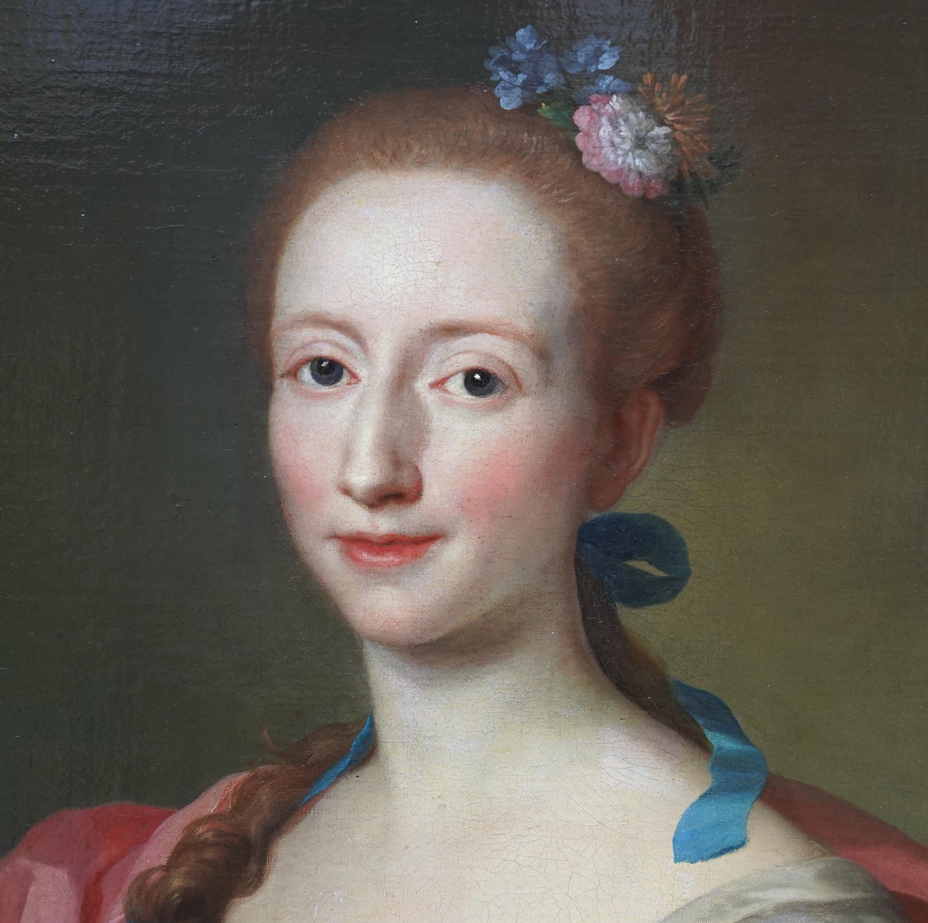 Retrato de dama con manto rosa - Pintura al óleo barroca italiana del siglo XVIII 1