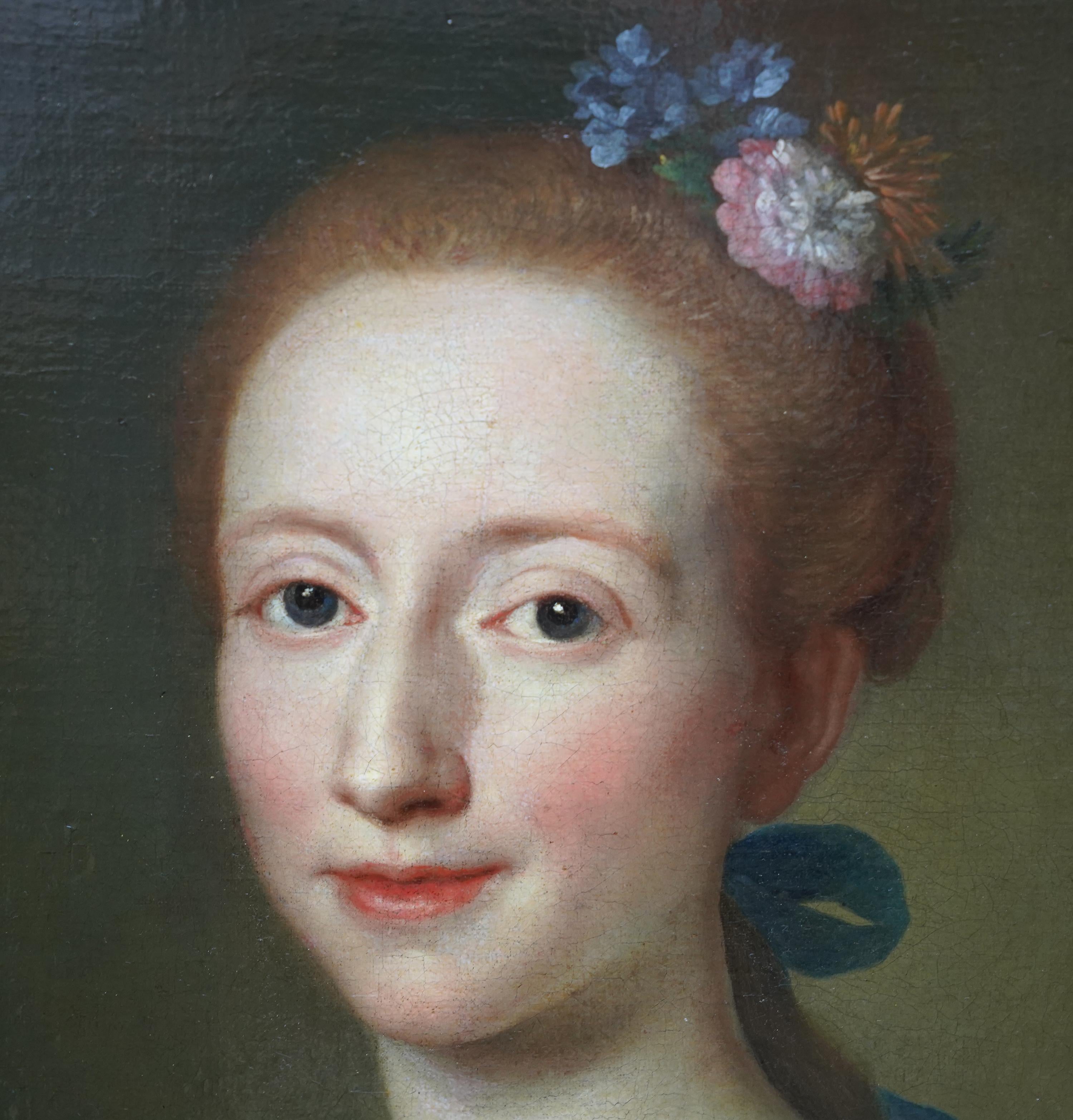 Retrato de dama con manto rosa - Pintura al óleo barroca italiana del siglo XVIII 2