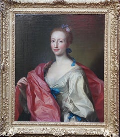 Retrato de dama con manto rosa - Pintura al óleo barroca italiana del siglo XVIII