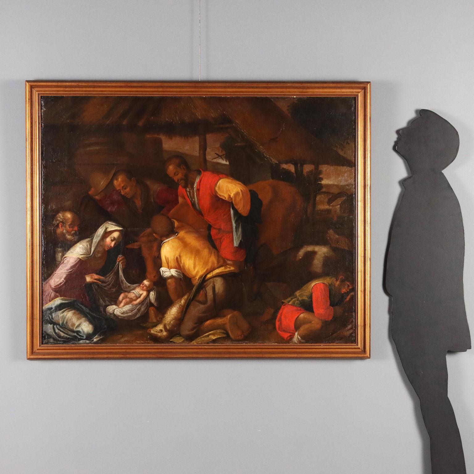 Dipinto Seguace di Jacopo da Bassano Adorazione dei Pastori XVII secolo - Painting di Jacopo Bassano