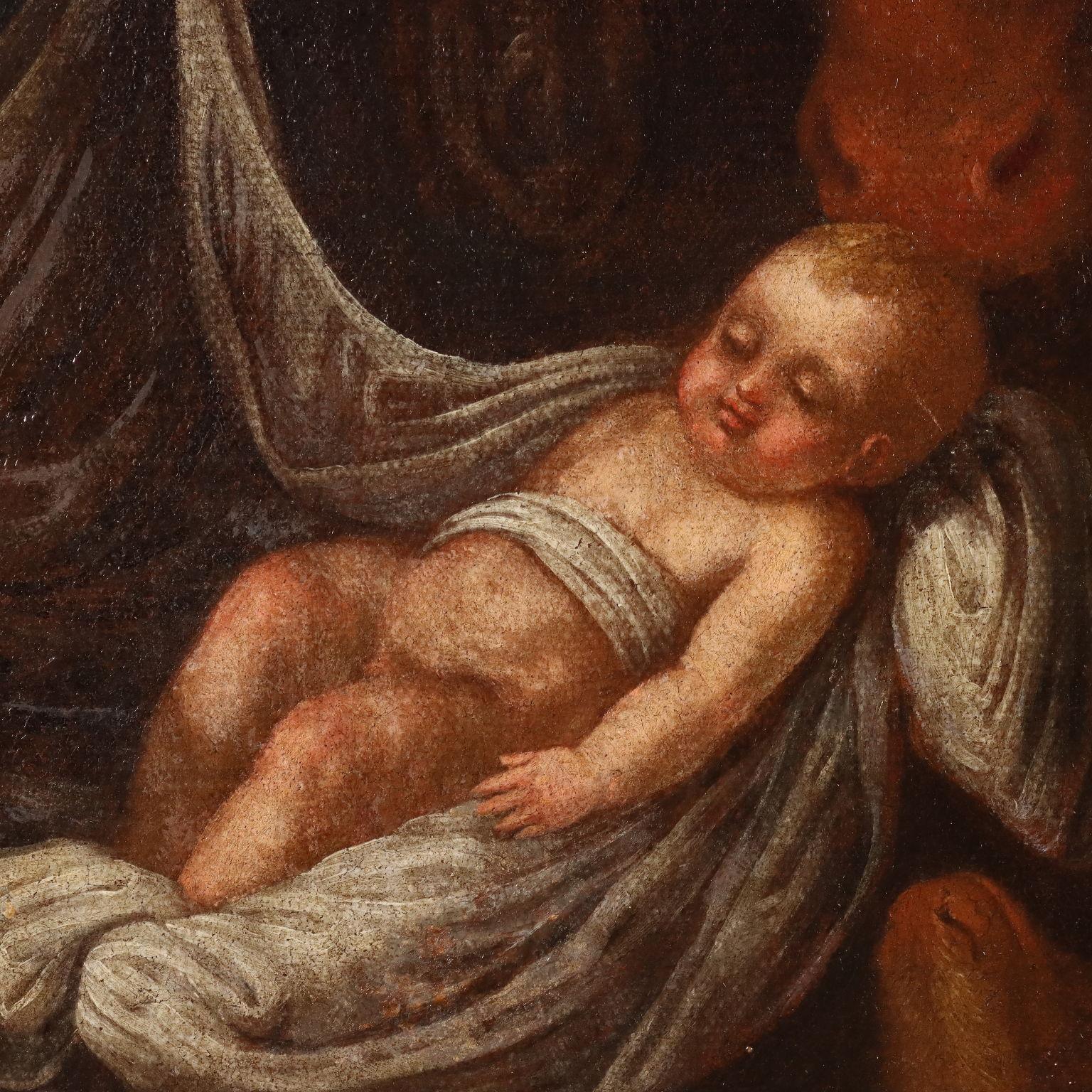 Olio su tela.
Composizione più volte replicata dai seguaci e allievi della scuola bassanesca, in particolare da un'opera di Jacopo Bassano (1515 -1592).
Nella scena originale, qui ripresa con fedeltà alla  composizione delle figure ma non ai colori,