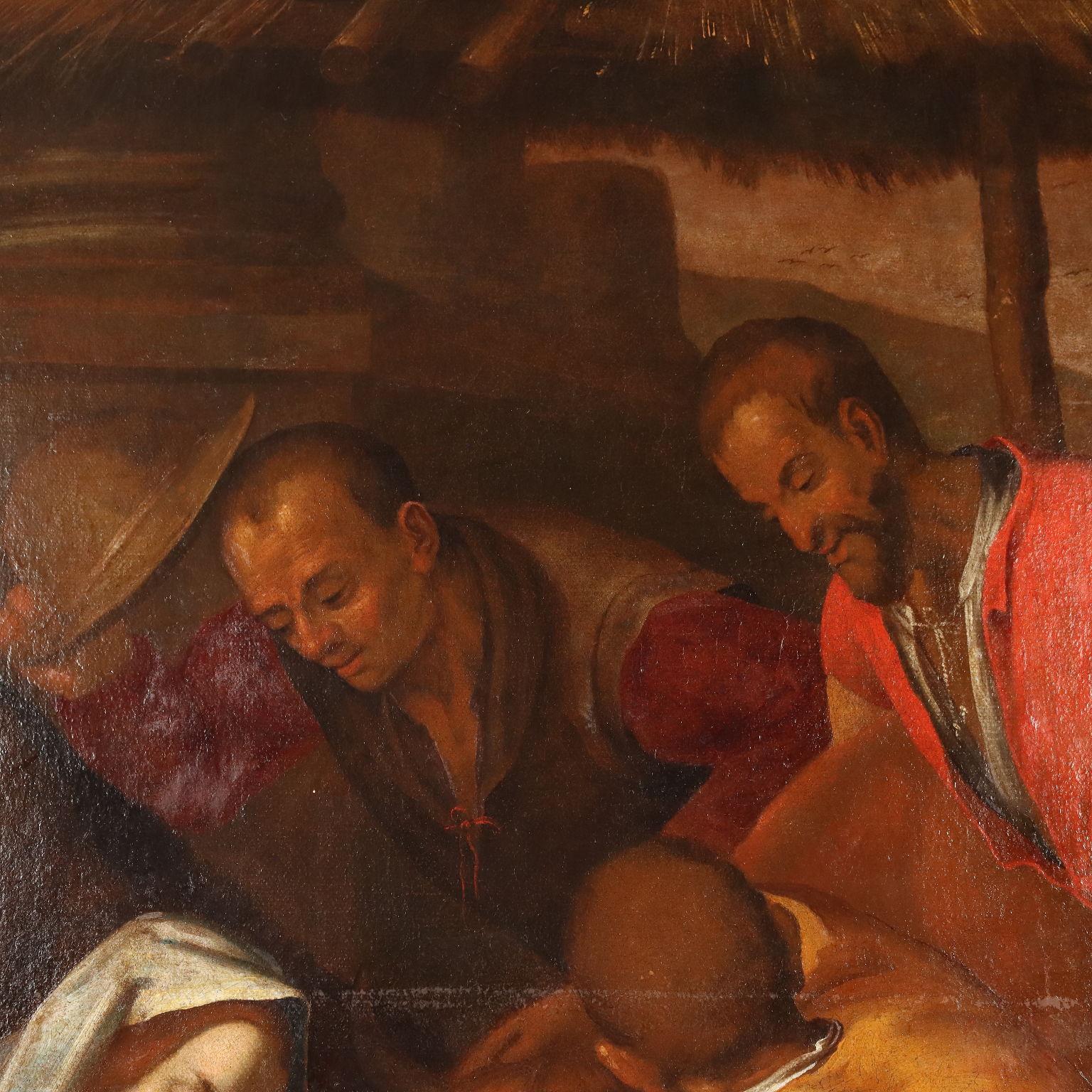 Dipinto Seguace di Jacopo da Bassano Adorazione dei Pastori XVII secolo in vendita 2