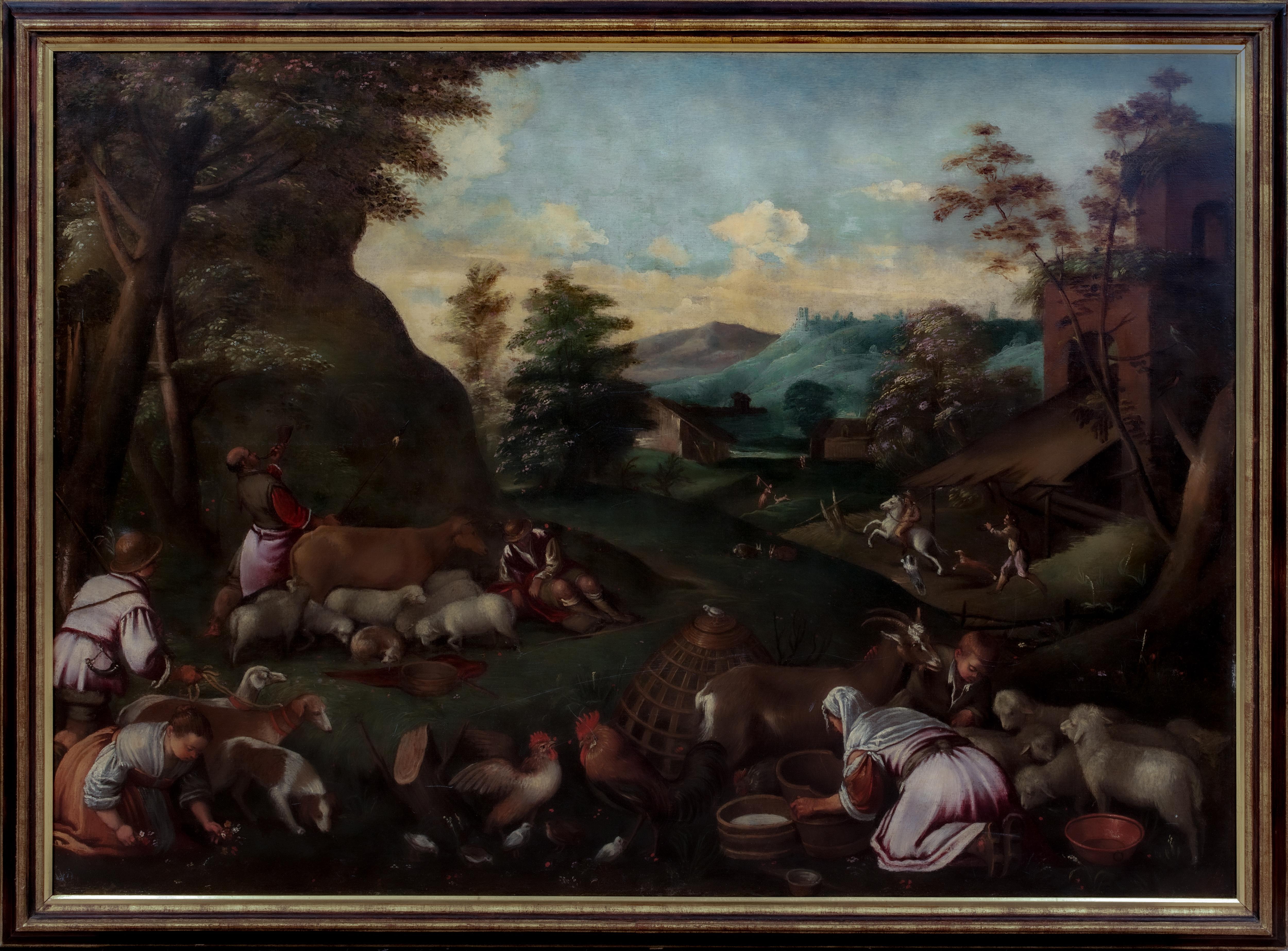 An Allegory of Spring, 16th Century 

Workshop Of Jacopo Bassano (1510-1592)

Huge 16th Century Italian Old Master Allegory of Spring, oil on canvas. Excellent quality and condition large scale of figures and animal during the arrival of spring,