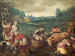 The Grapes Are Harvested by a Follower of Jacopo Bassano, Oil on Copper, 1600s