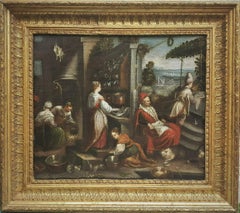 BASSANO Pintura de género italiana Siglo XVII Lienzo al óleo Preparación de la comida