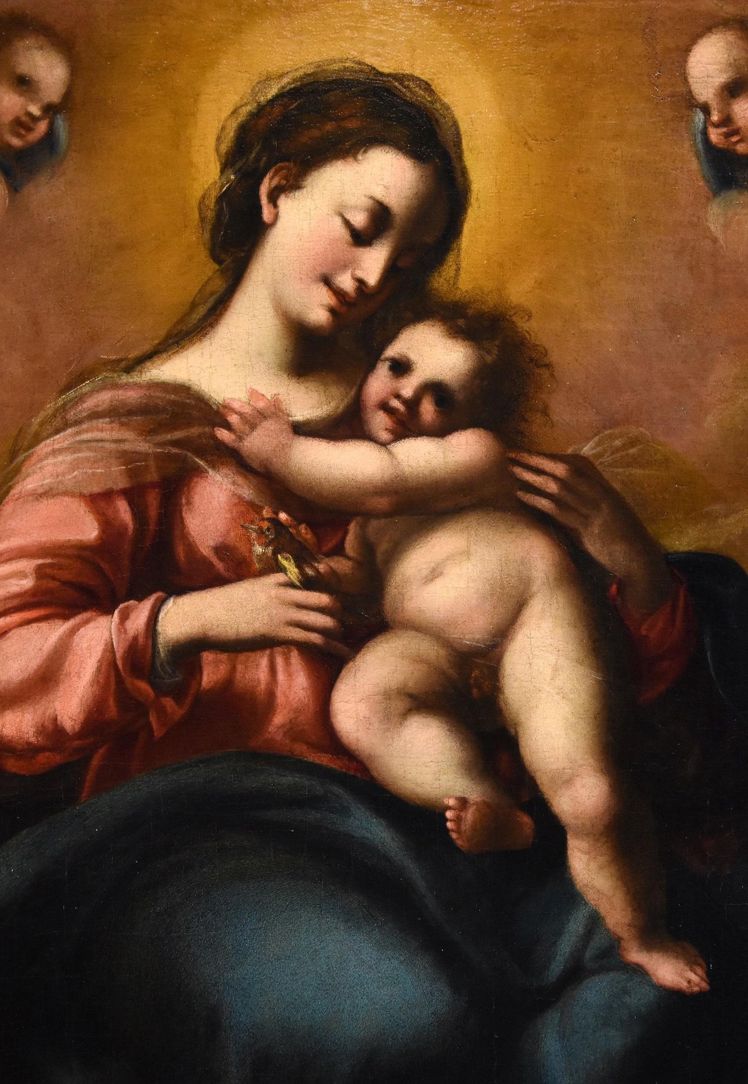 Jacopo Confortini (Florence 1602-1672)
Madonna and Child with Two Angels

Oil on canvas
80 x 60 cm./Framed 101 x 81 cm.

The proposed painting, datable to around the middle of the 17th century, depicts the Virgin enveloped in a golden glow and