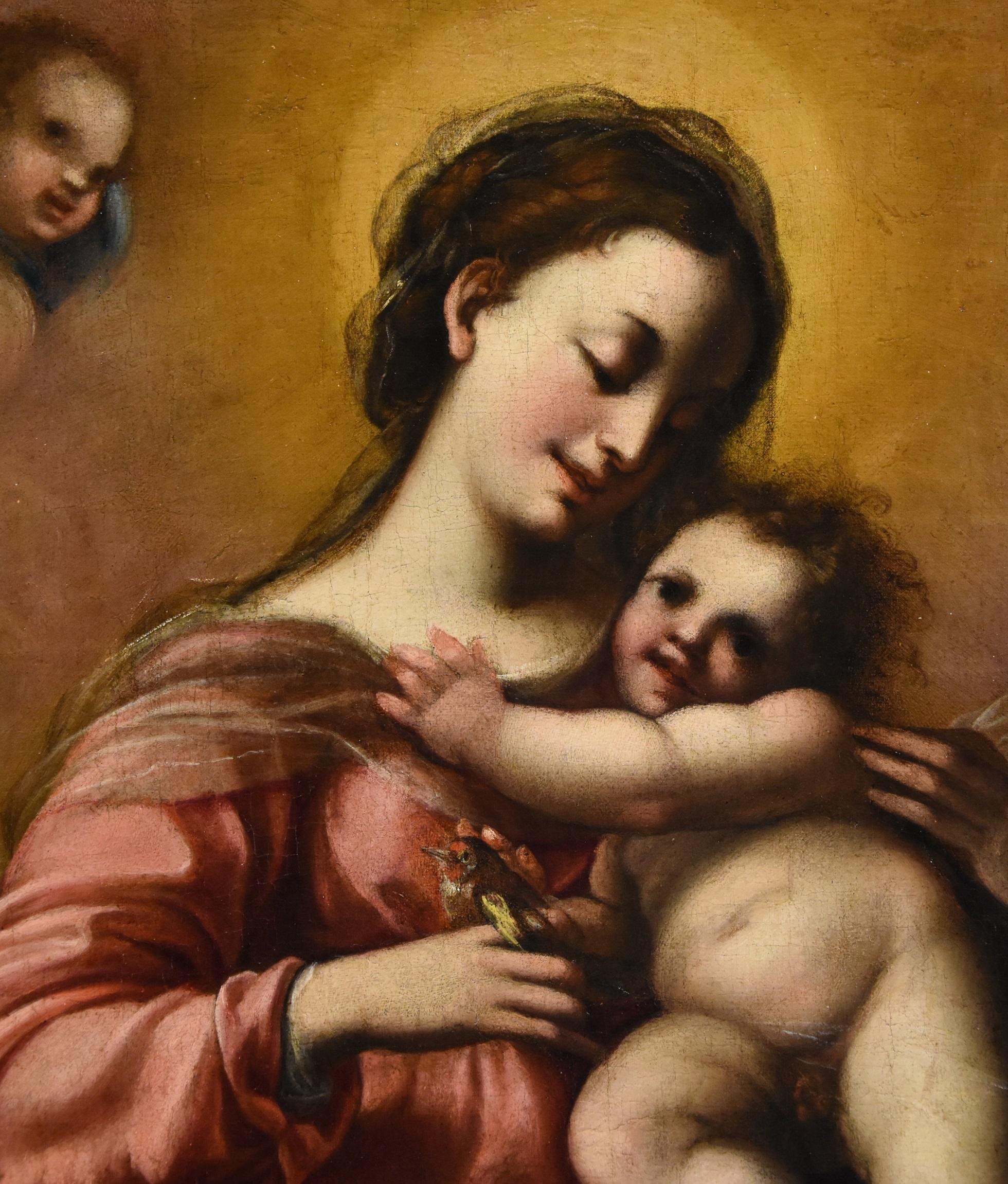 Confortini Mary Madonna Angels Paint Oil on canvas Old master 17th Century Italy For Sale 1