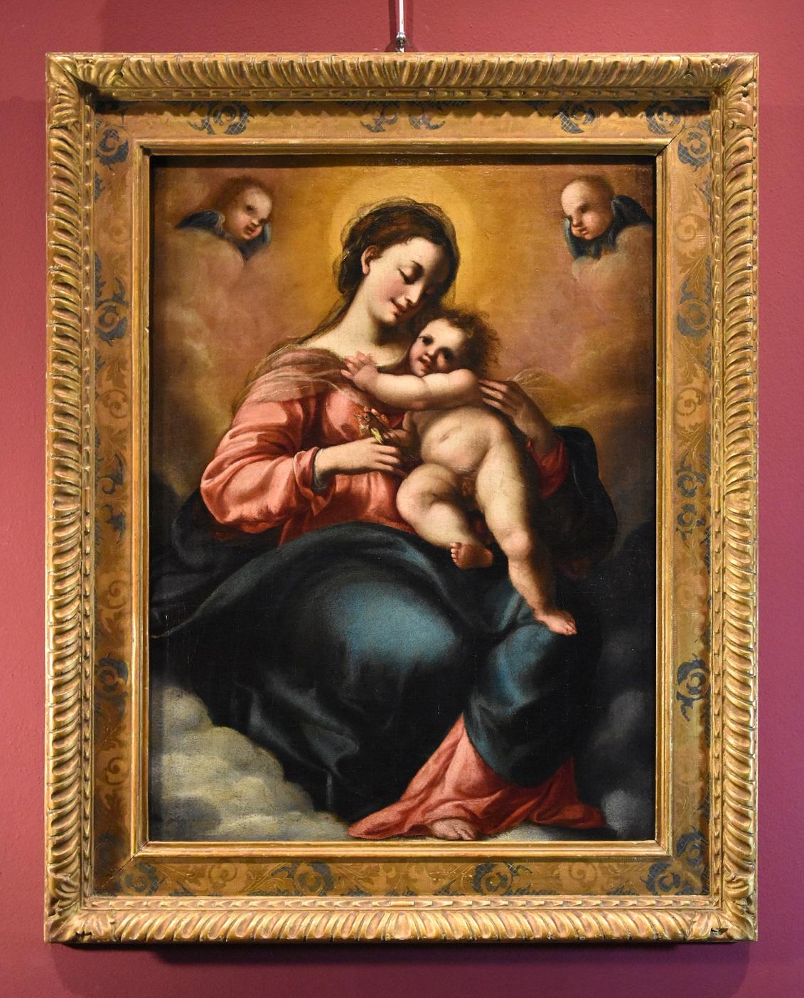 Jacopo Confortini (Florence 1602-1672) Portrait Painting – Confortini Maria Madonna Engel Gemälde Öl auf Leinwand Alter Meister 17. Jahrhundert Italien