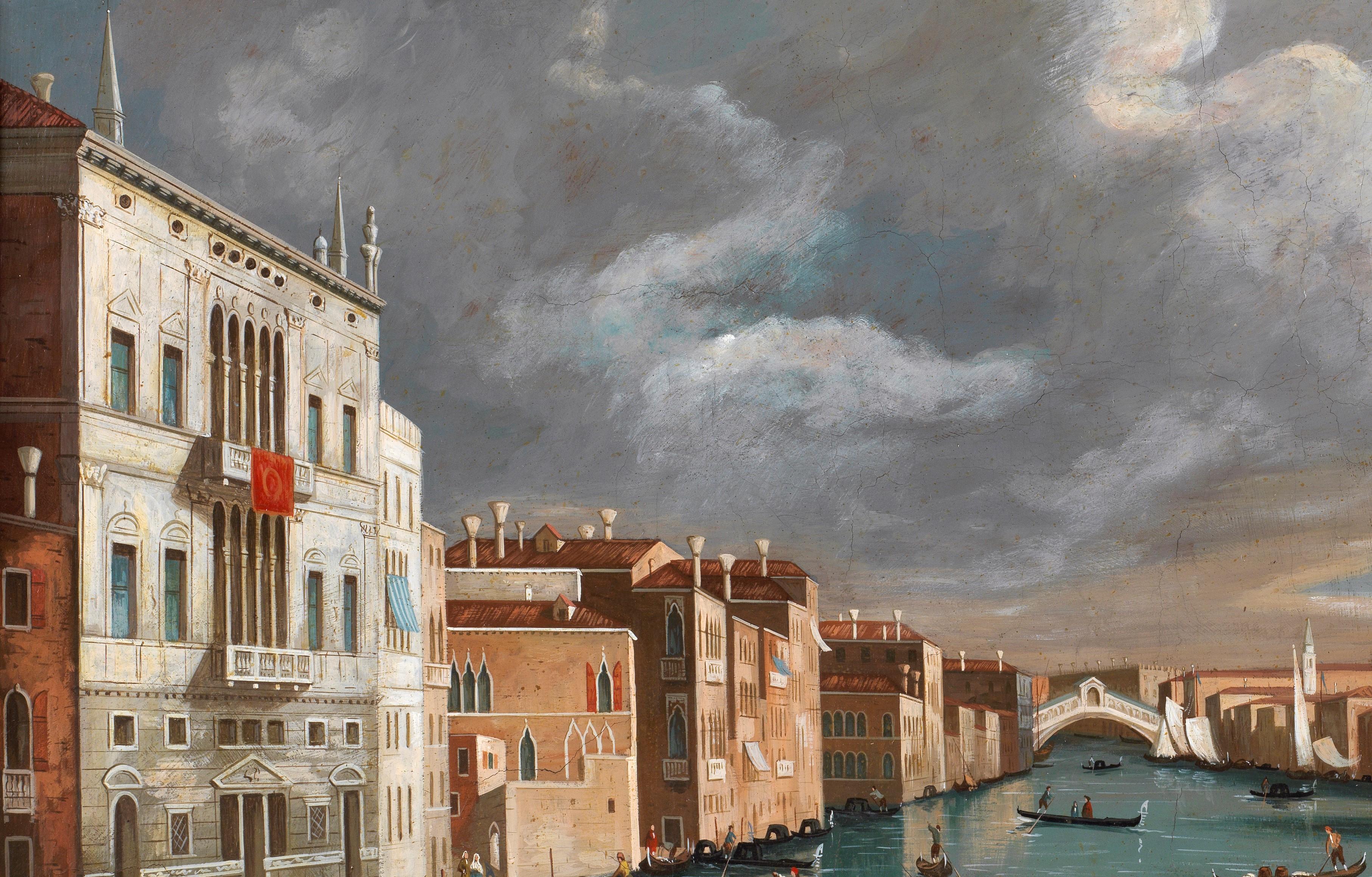 18th Century Venice Jacopo Fabris Venice Rialto Bridge Oil on Canvas Blue For Sale 1