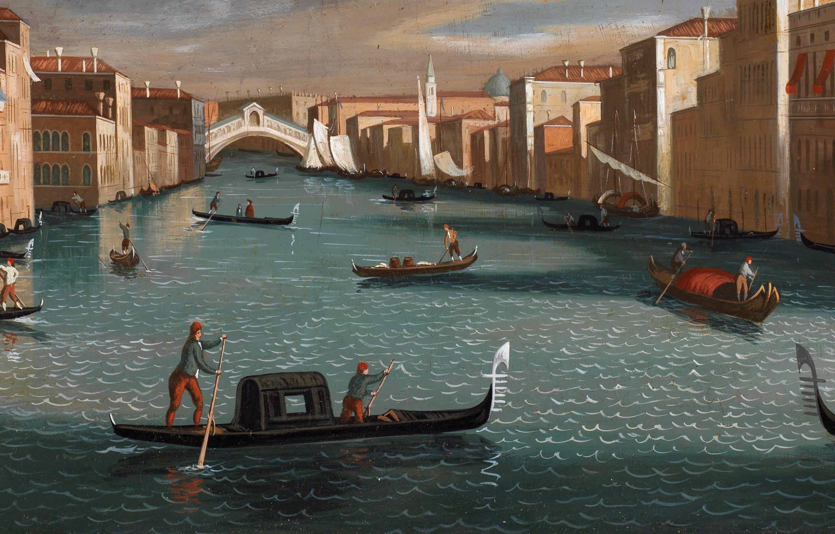 18th Century Venice Jacopo Fabris Venice Rialto Bridge Oil on Canvas Blue For Sale 2