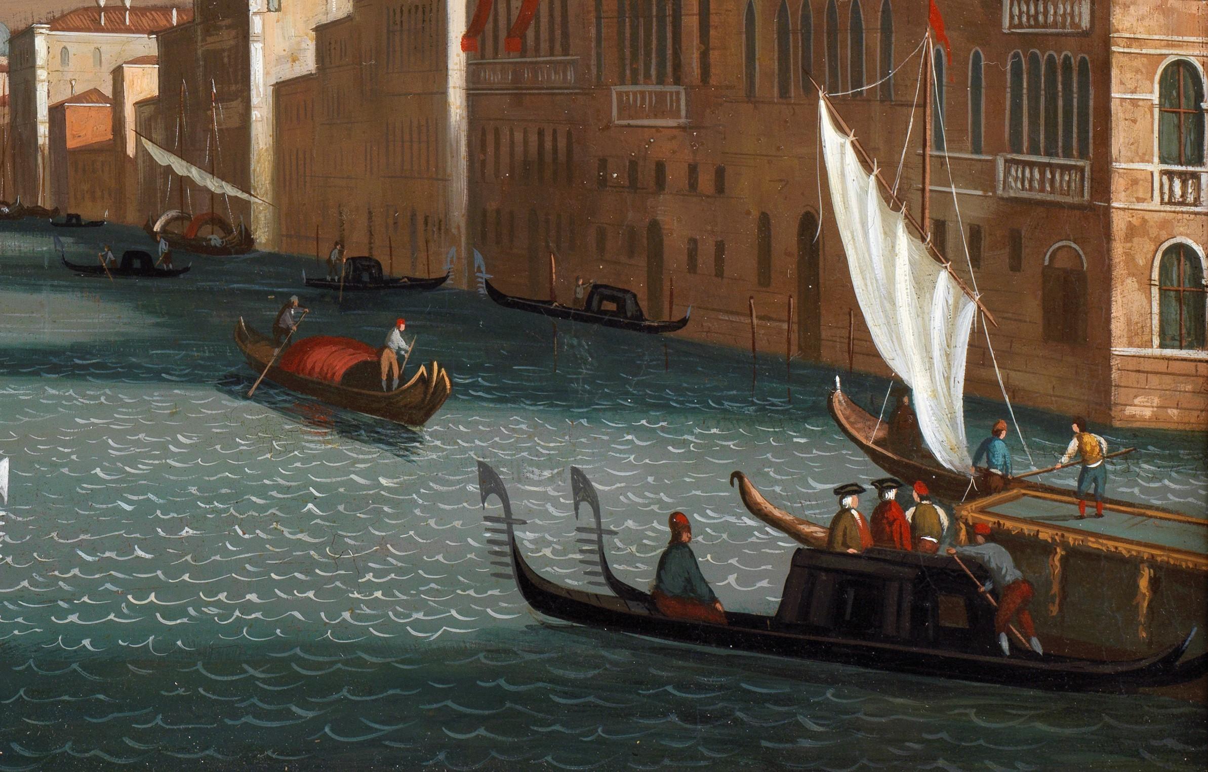 18th Century Venice Jacopo Fabris Venice Rialto Bridge Oil on Canvas Blue For Sale 3