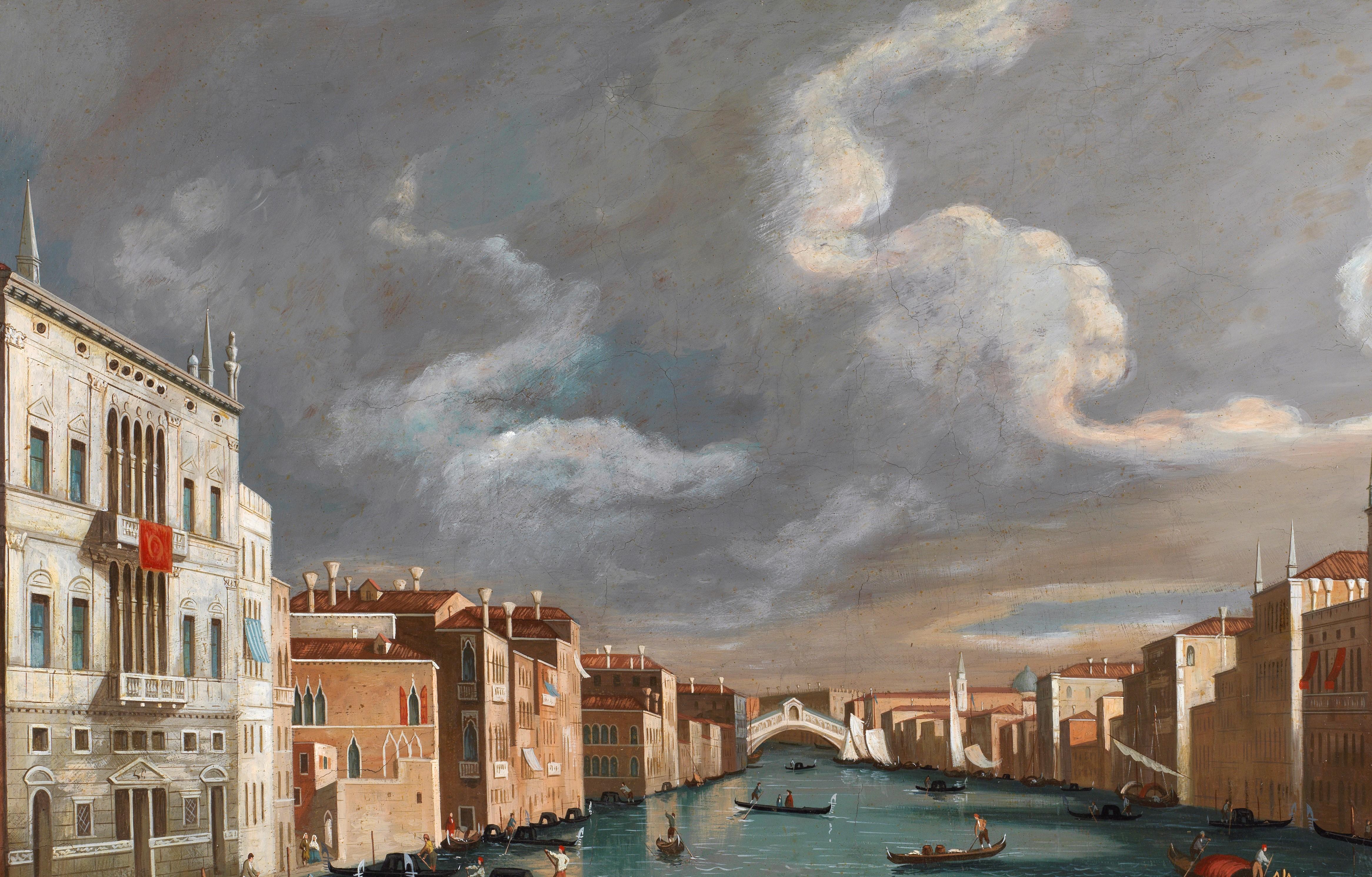 18th Century Venice Jacopo Fabris Venice Rialto Bridge Oil on Canvas Blue For Sale 4