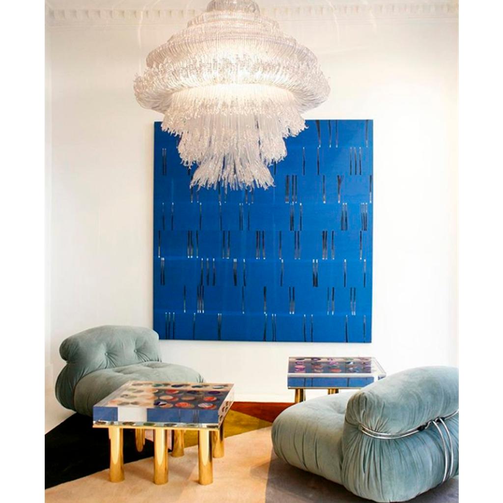 Contemporary Rare Sculptural Italian Clear White Suspension Lamp - Kronleuchter (Handgefertigt) im Angebot