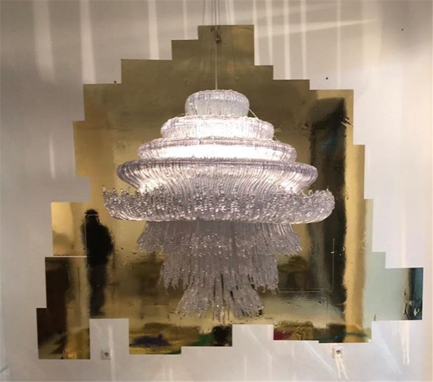 Contemporary Rare Sculptural Italian Clear White Suspension Lamp - Kronleuchter im Angebot 1